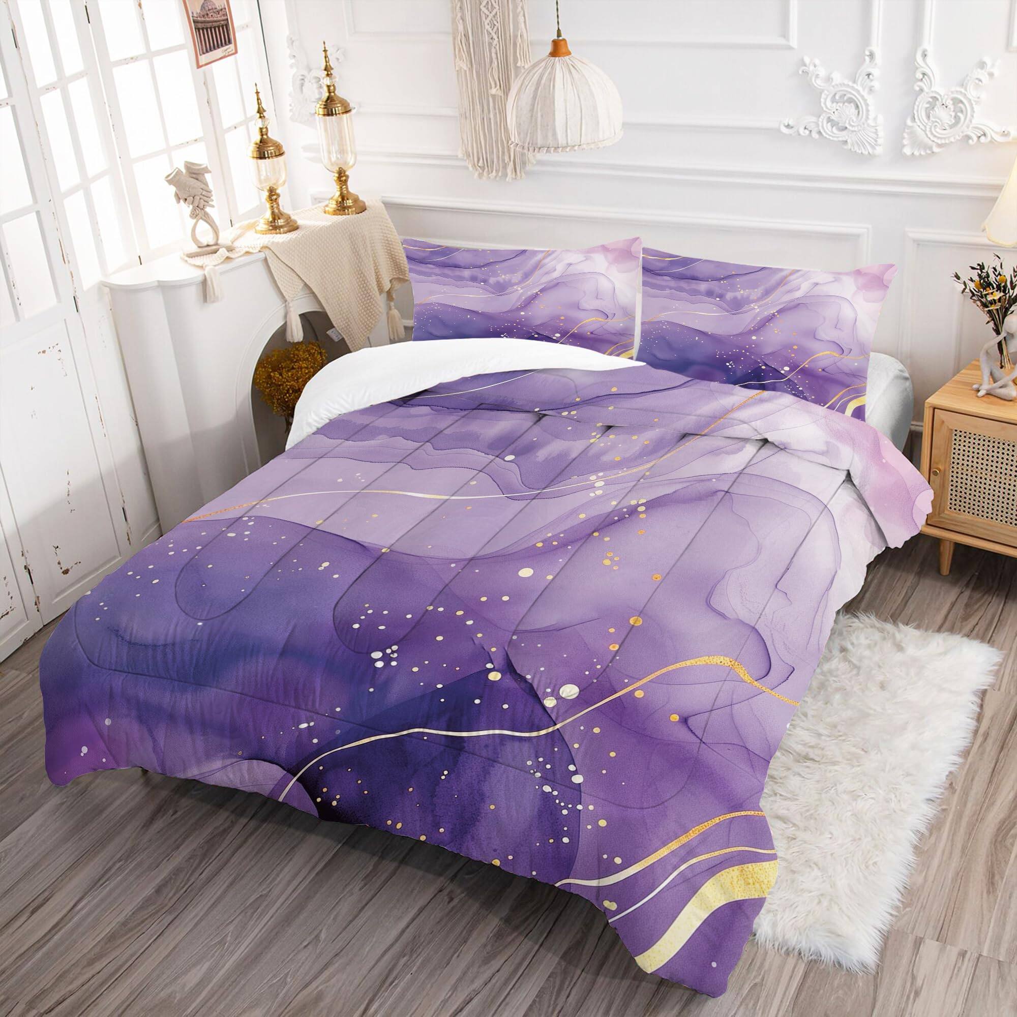 Left. Earthley Blooms - Comforter Set Twin Light Marble Bedding Sets For Teens Aesthetic Glitter Abstract Marbling Quilts Mauve - Blue Marble-Full.