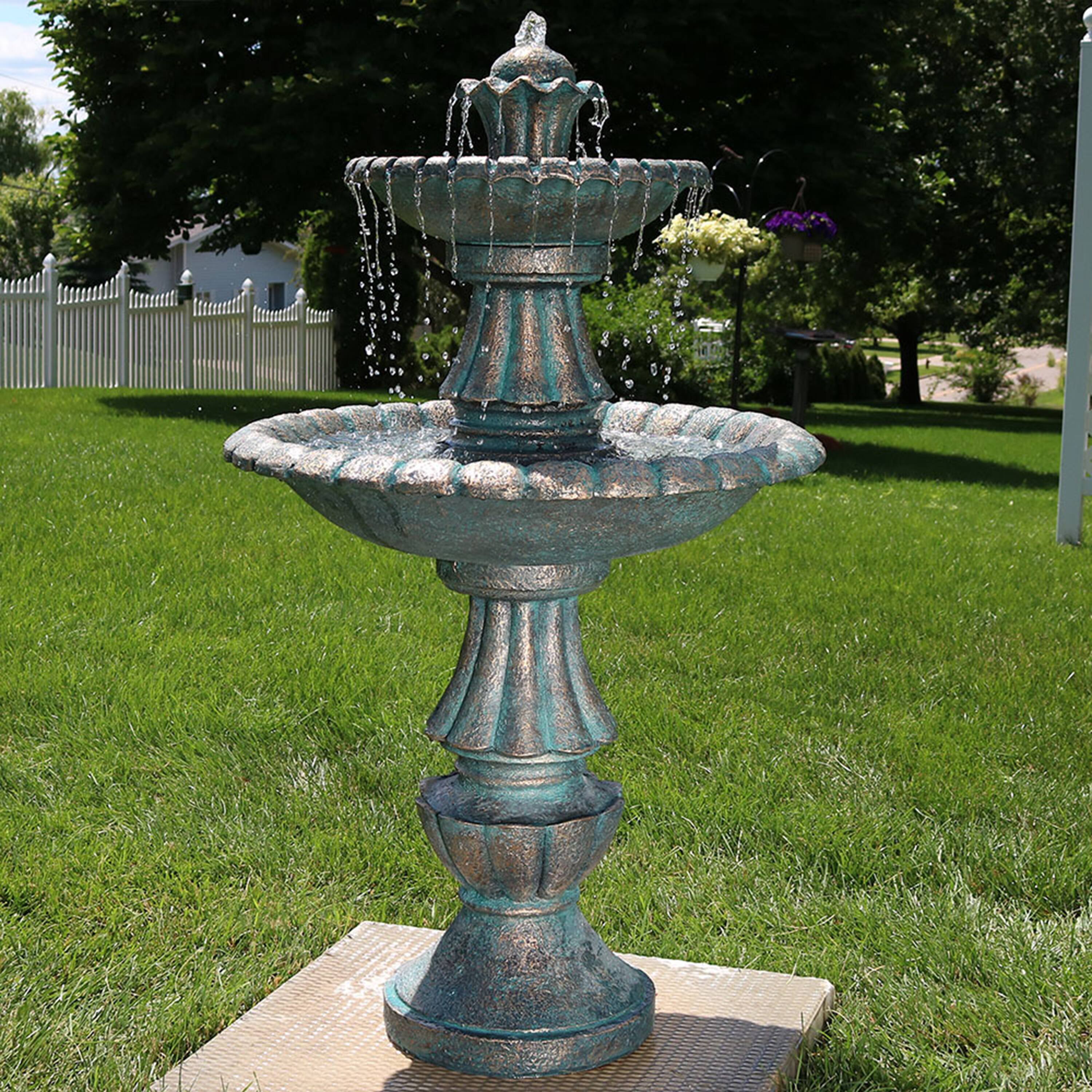 Alt View 3. Sunnydaze - Nouveau Tiered Polyresin Outdoor 2-Tier Water Fountain - Green.