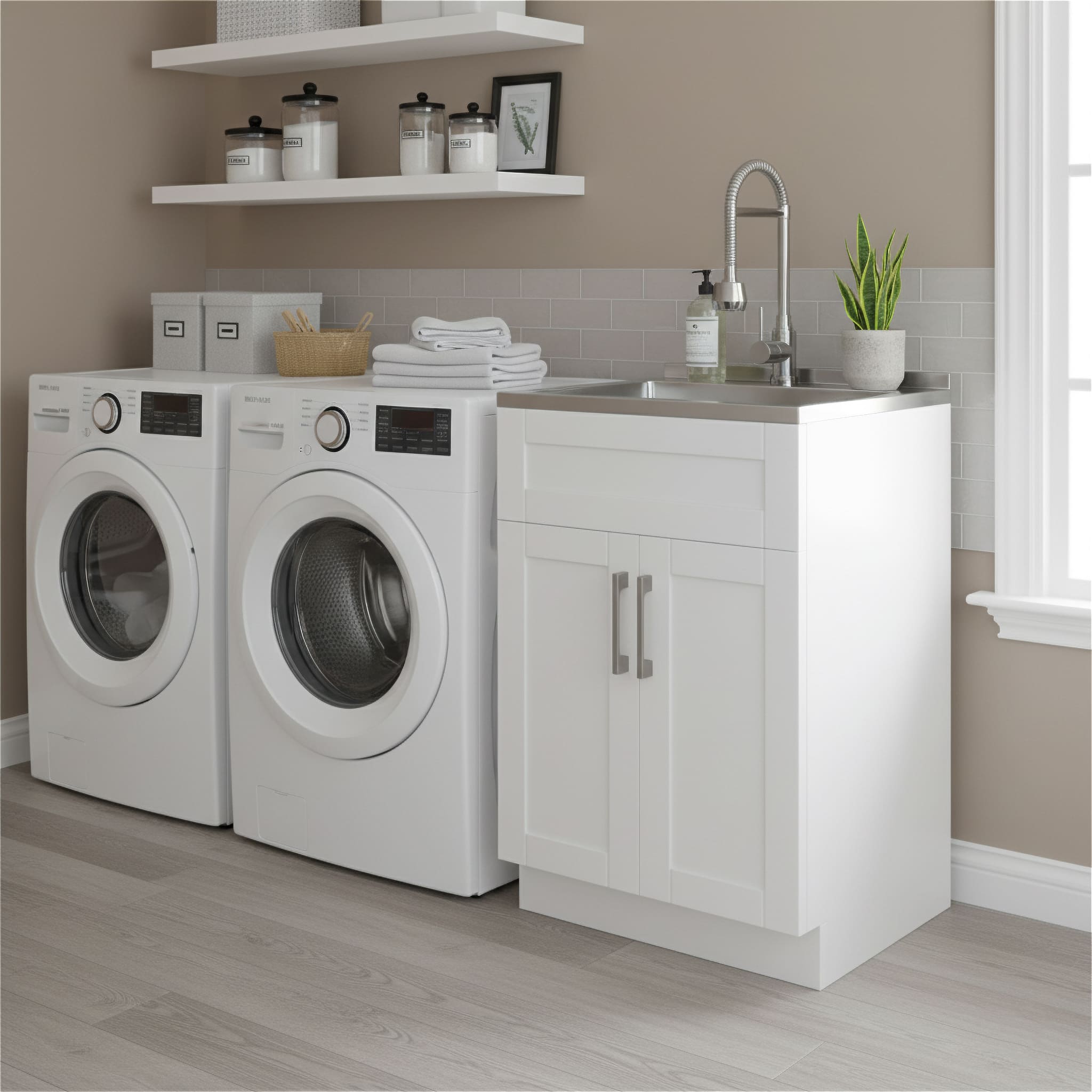 Hennessy 24 inch Wide Utility Sink and Laundry Cabinet, Finish