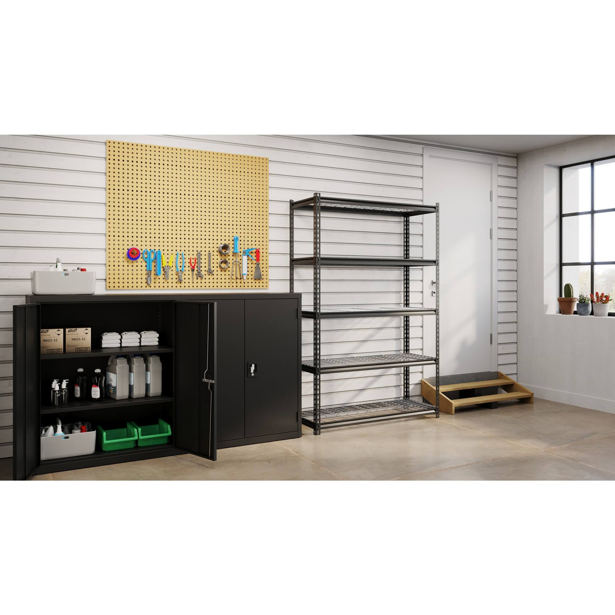 Alt View 14. Iron Horse - 2300 Riveted Wire Deck Shelving, 5-Shelf, 18Dx48Wx72H - Black.
