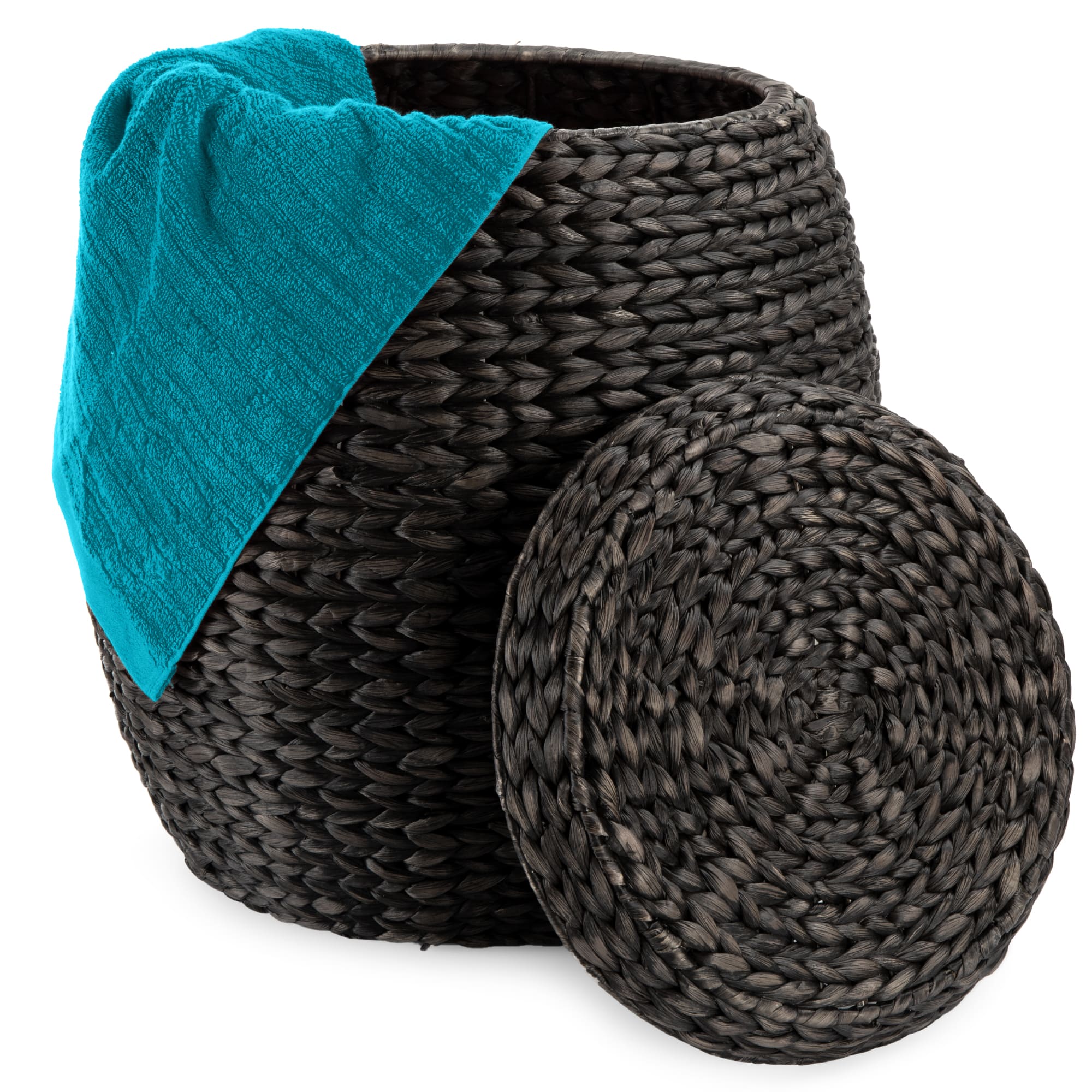 Front. Best Choice Products - Best Choice Products Vintage Multipurpose Hyacinth Storage Organizer Tote Basket w/ Lid - Black - Black.