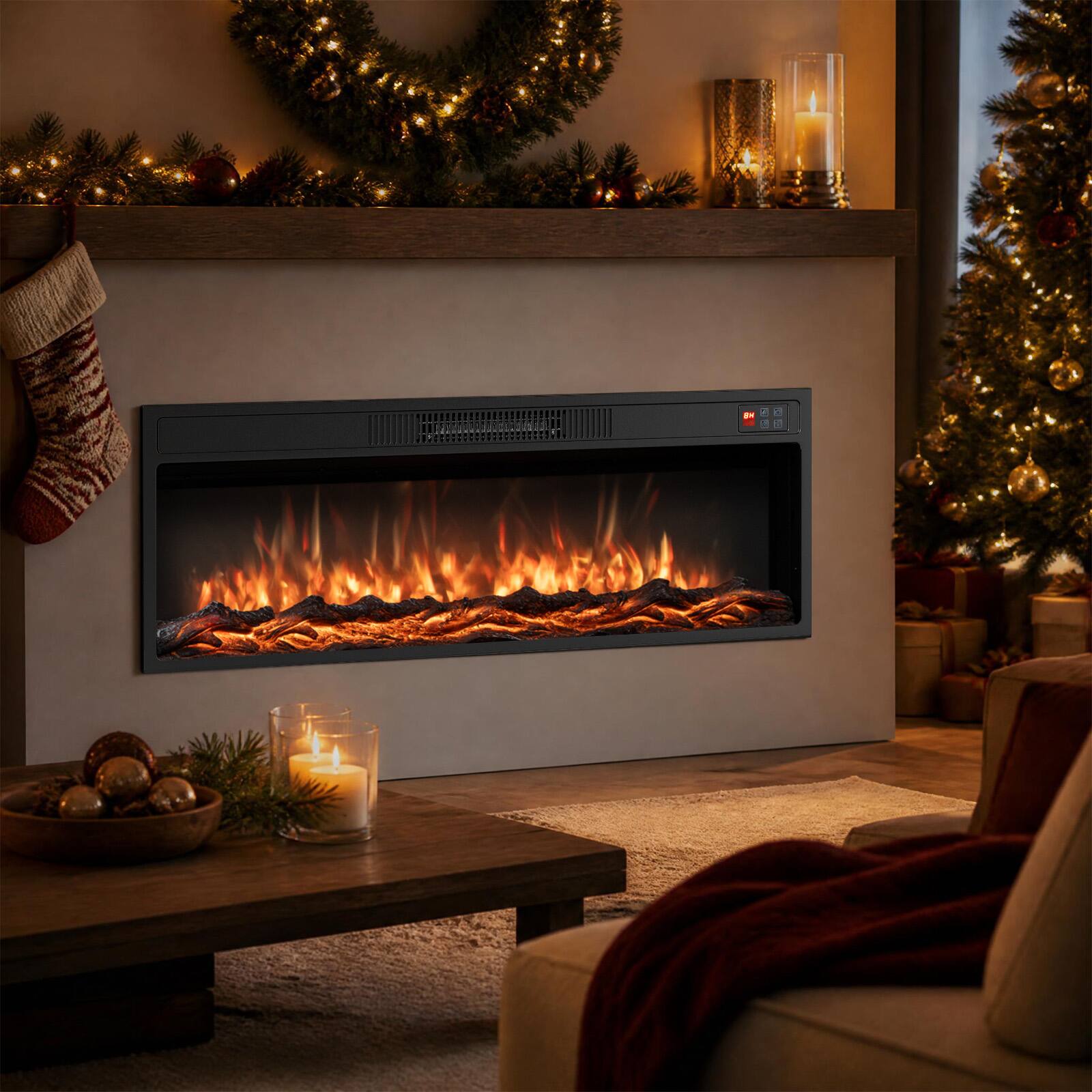 Alt View 3. Costway - Costway 36" Recessed Electric Fireplace Heater with Adjustable Flame Colors & Brightness - Black 36".