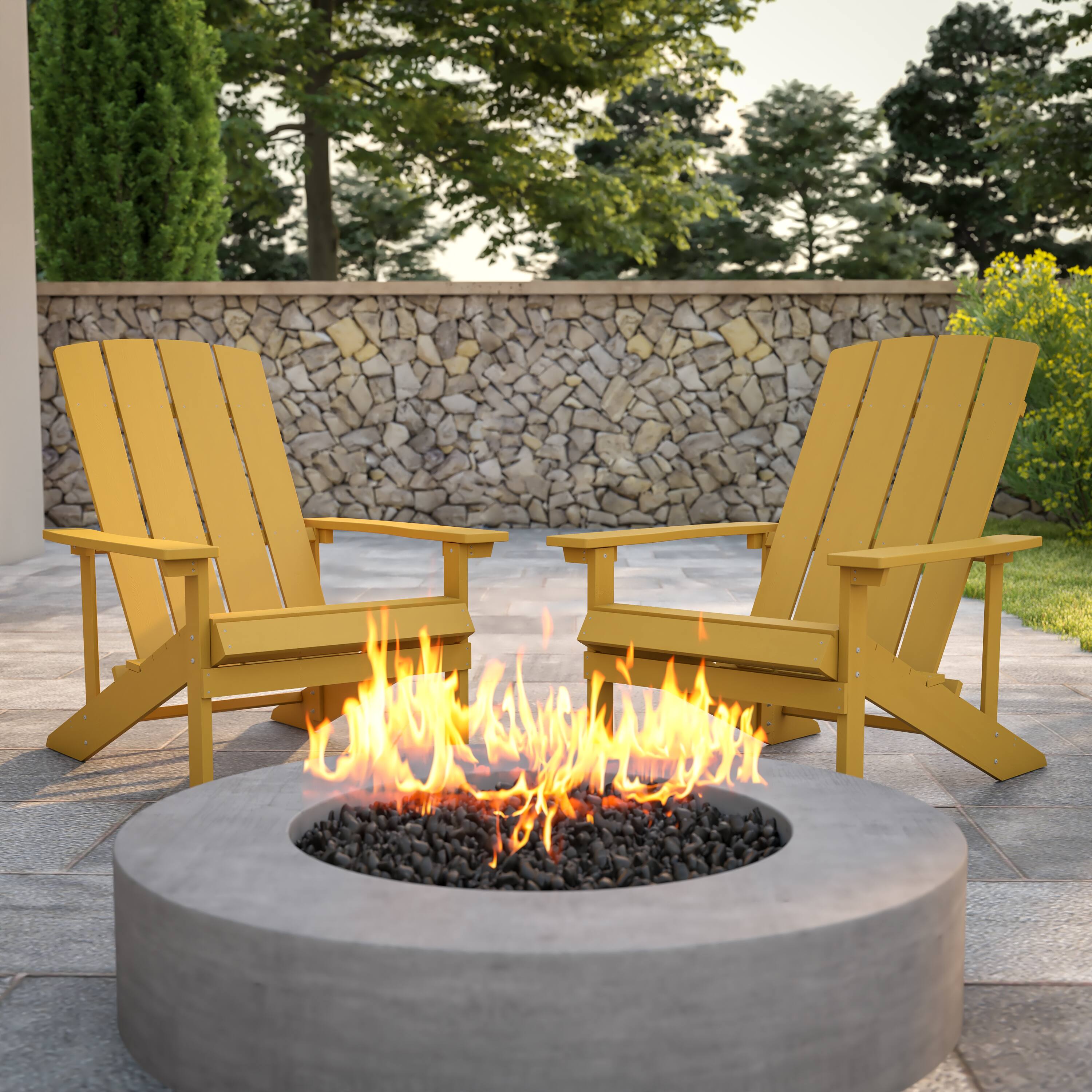 Alt View 2. Emma + Oliver - 2 Pack Outdoor All-Weather Poly Resin Wood Adirondack Chairs - Yellow.