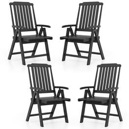 Gymax - 4PCS Foldable Patio Chair w/Armrest Curved Back Slatted Seat for Backyard Deck - Black