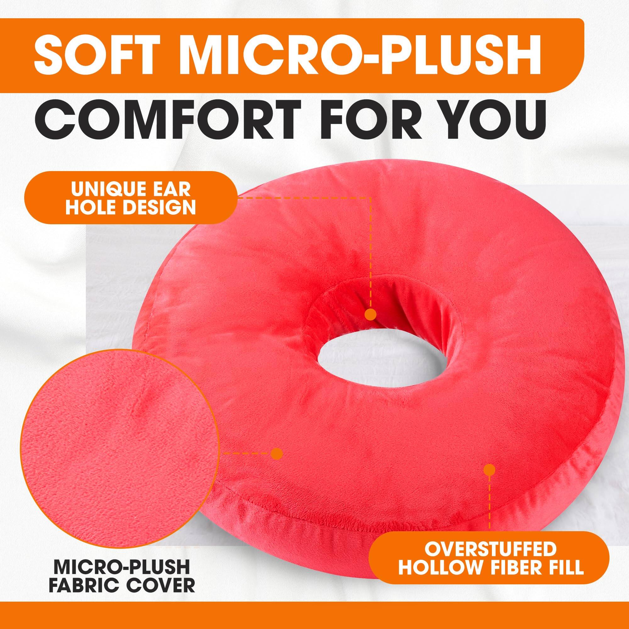 SOFT MICRO-PLUSH COMFORT FOR YOU  
UNIQUE EAR HOLE DESIGN  
MICRO-PLUSH FABRIC COVER  
OVERSTUFFED HOLLOW FIBER FILL