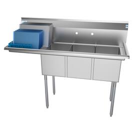 Koolmore - 55 in. Three Compartment Sink with Drainboard, Bowl Size 12"x 16"x 10" SC121610-16L3 - Stainless Steel