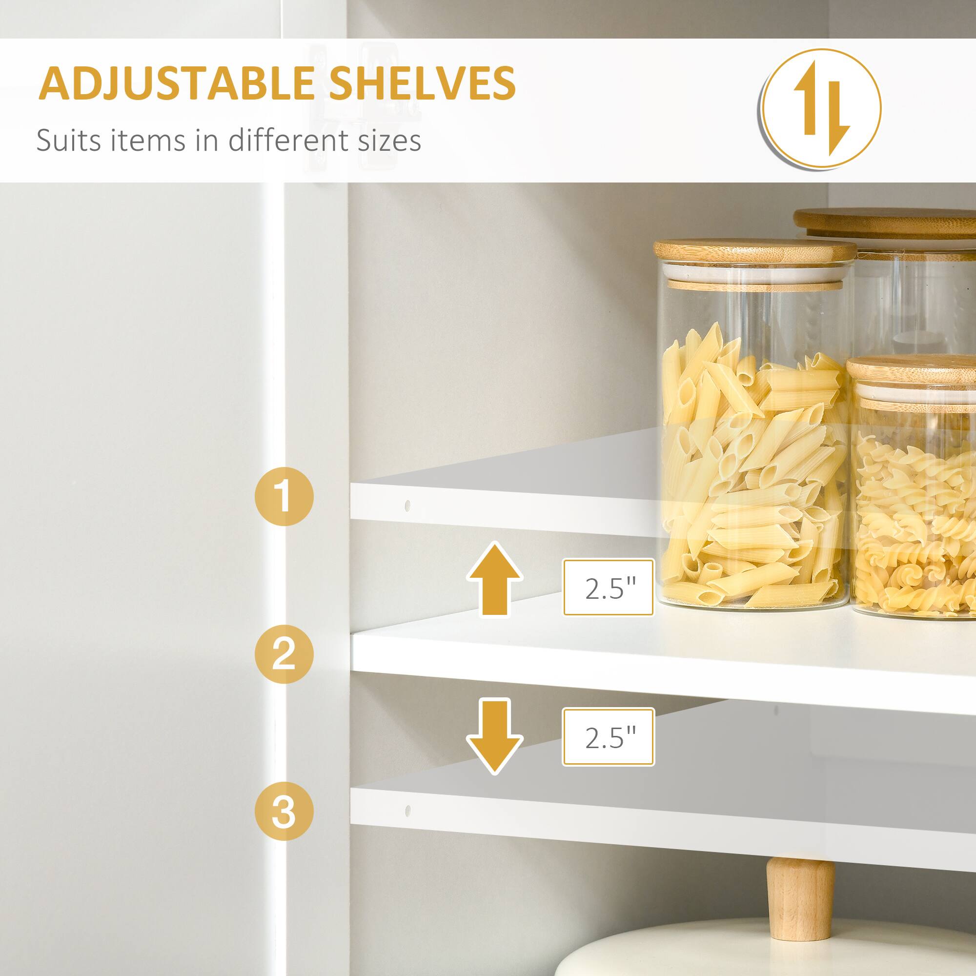 ADJUSTABLE SHELVES Suits items in different sizes 1 2.5" 2 2.5" 3