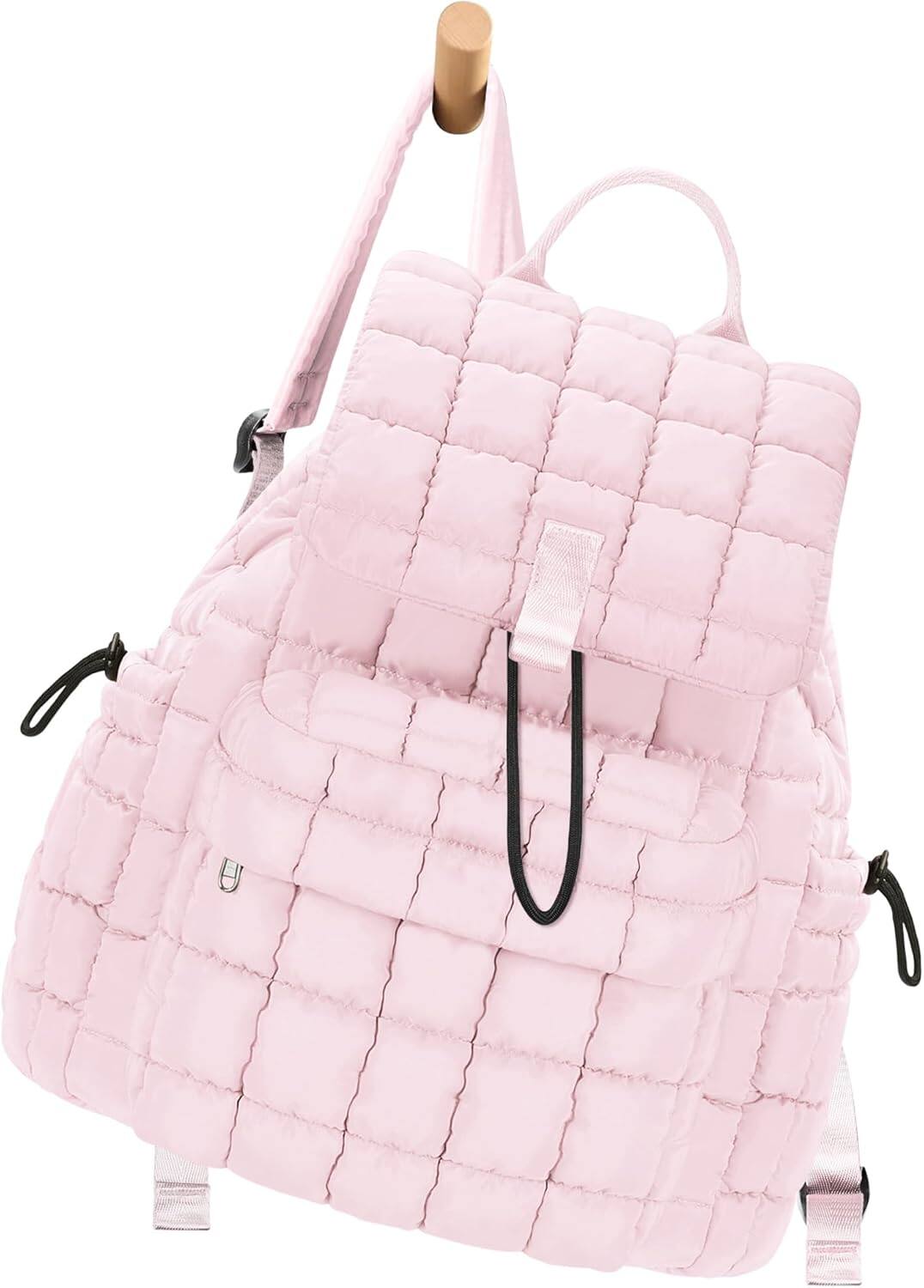 Live At Space - Puffy Backpack Women, Quilted Travel, Ultra Lightweight Puffer Daypack - Pink-30L