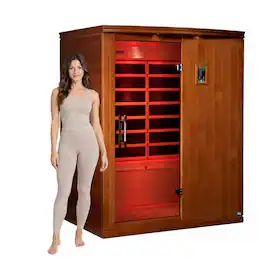 Dynamic Saunas - Madrid Elite 3 Person Ultra Low EMF Infrared Lighting Home Sauna - Natural Stain Finish