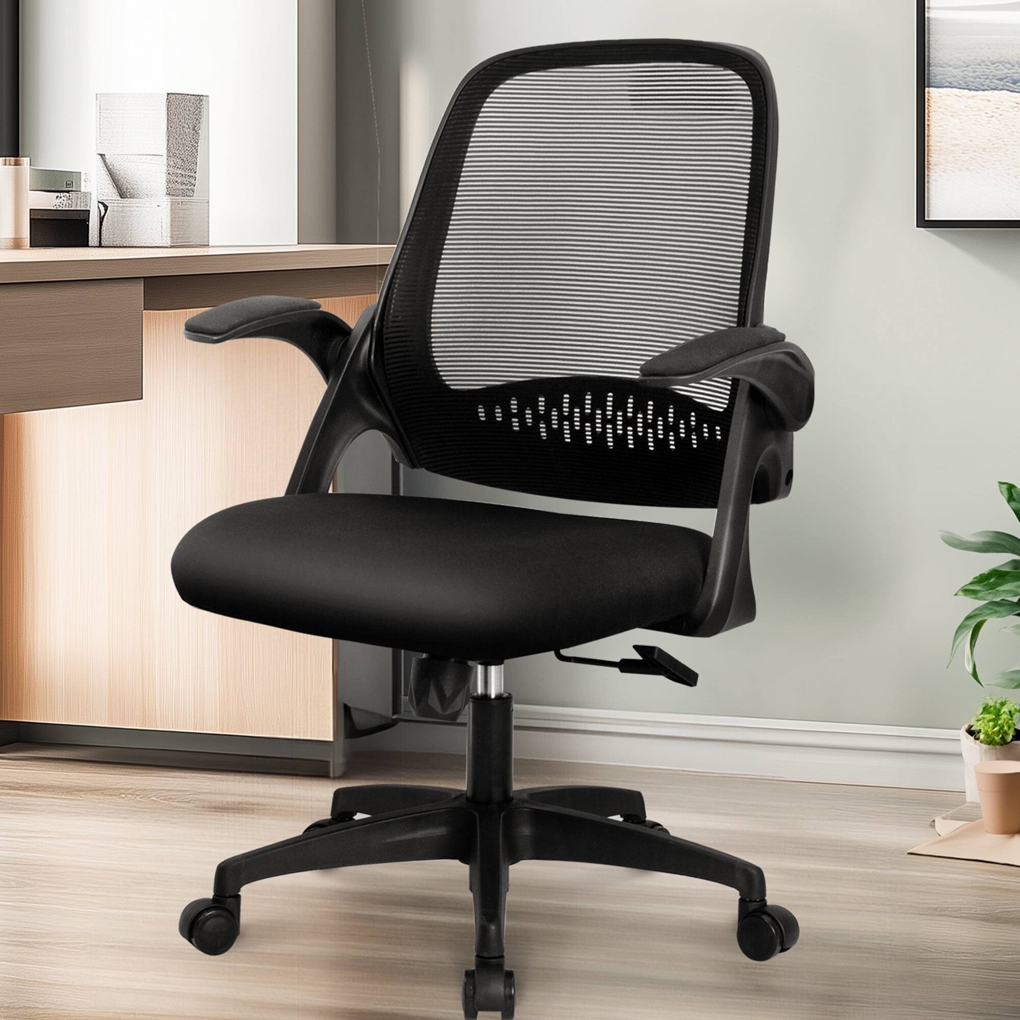 Alt View 6. Neo Chair - Ergonomic Office Chair, Mesh Back with Flip-Up Arms, Lumbar Support, Adjustable Height & Rolling Wheels - Plastic Base-Black.