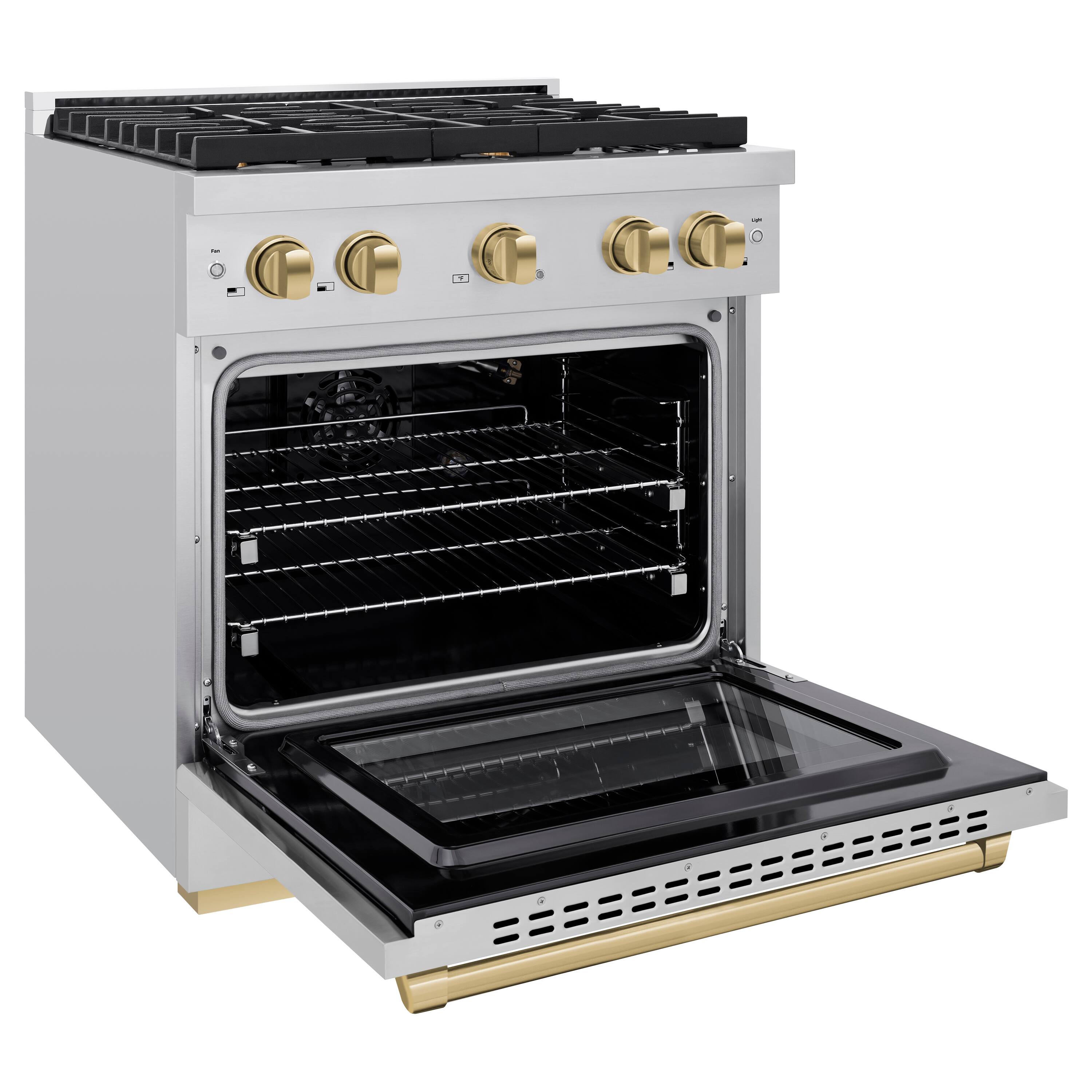 Back. ZLINE - Autograph Edition 30" Paramount Gas Range w/ 4 Burners & Champagne Bronze Accents (SGRZ-30-CB) - Stainless Steel.