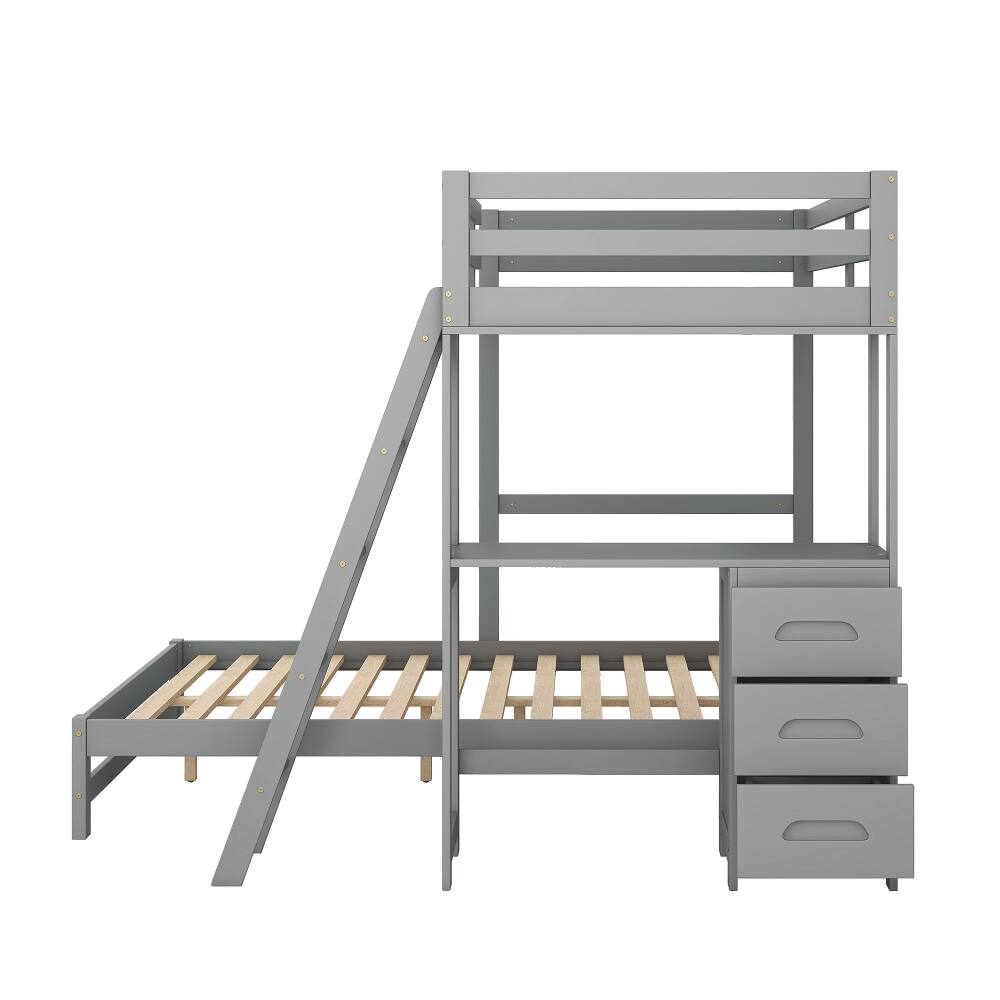 Alt View 8. Loheer - Loheer Twin Over Full Bunk Bed with Desk and Drawers Grey - Grey.