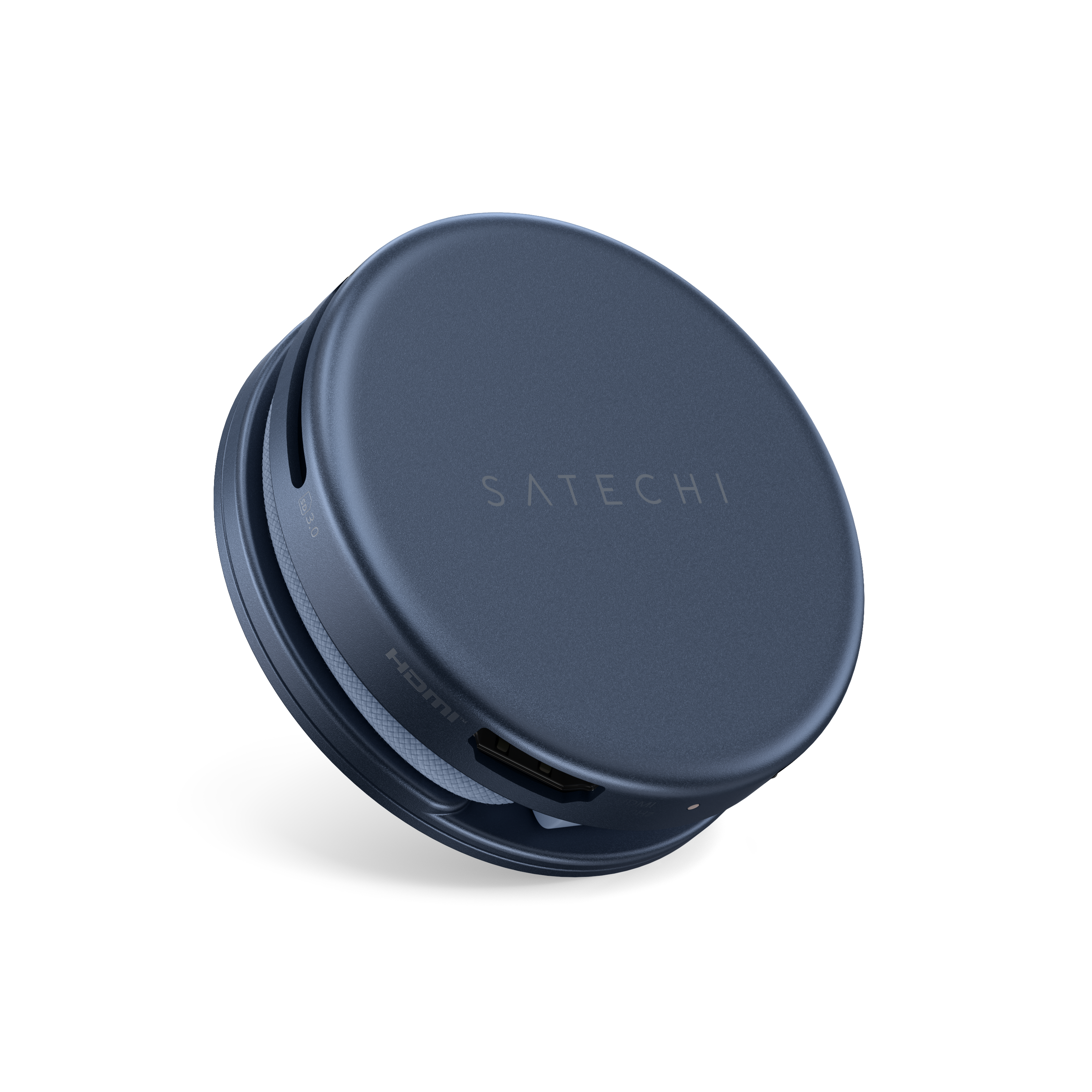 Left. Satechi - OntheGo™ 5-in-1 Multiport Adapter for Macbook Neo, Macbooks iPhone and iPad - Indigo.