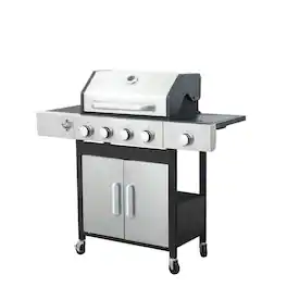 Resenkos - 4-Burner Propane Gas BBQ Grill with Side Burner, 46790BTU Output With Enameled Cast Iron Cooking Grids, Stainless Steel
