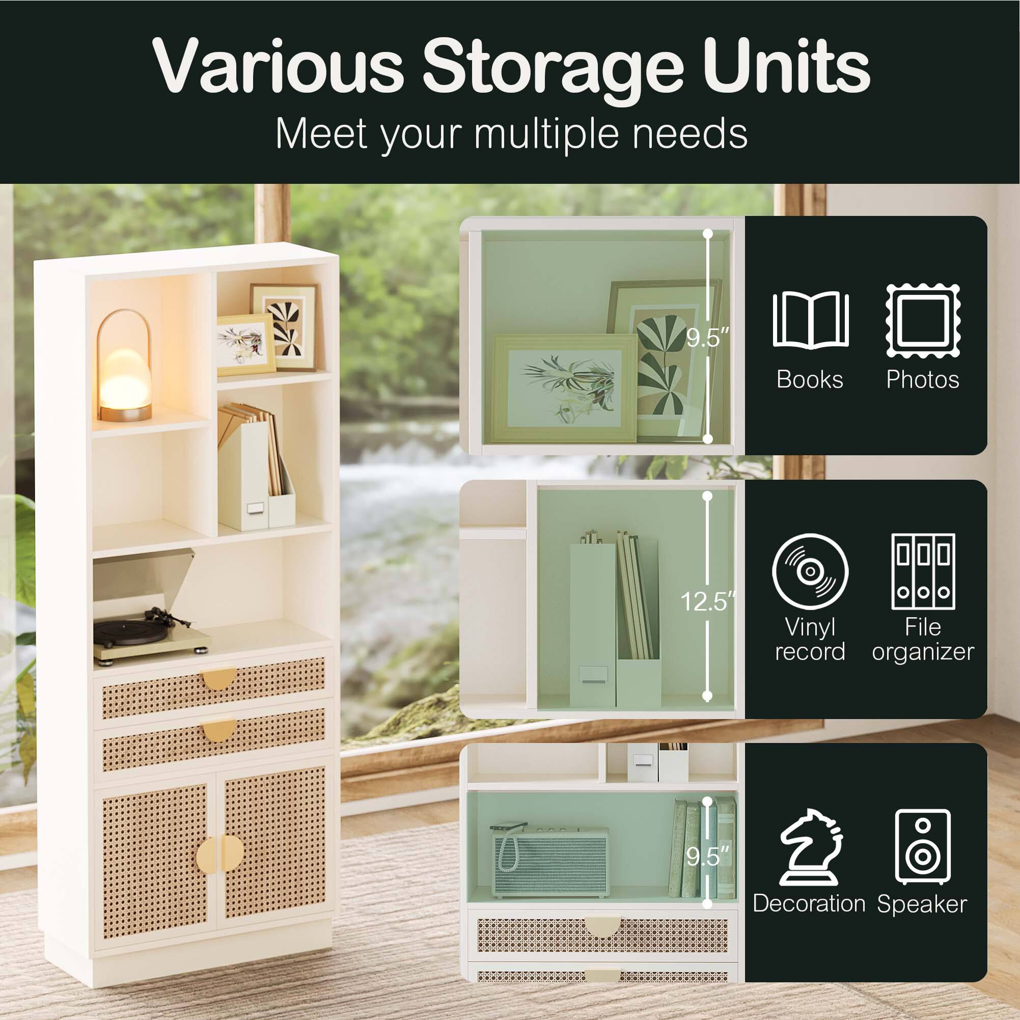 Various Storage Units  
Meet your multiple needs  

- 9.5" Books Photos  
- 12.5" Vinyl File record organizer  
- 9.5" Decoration Speaker