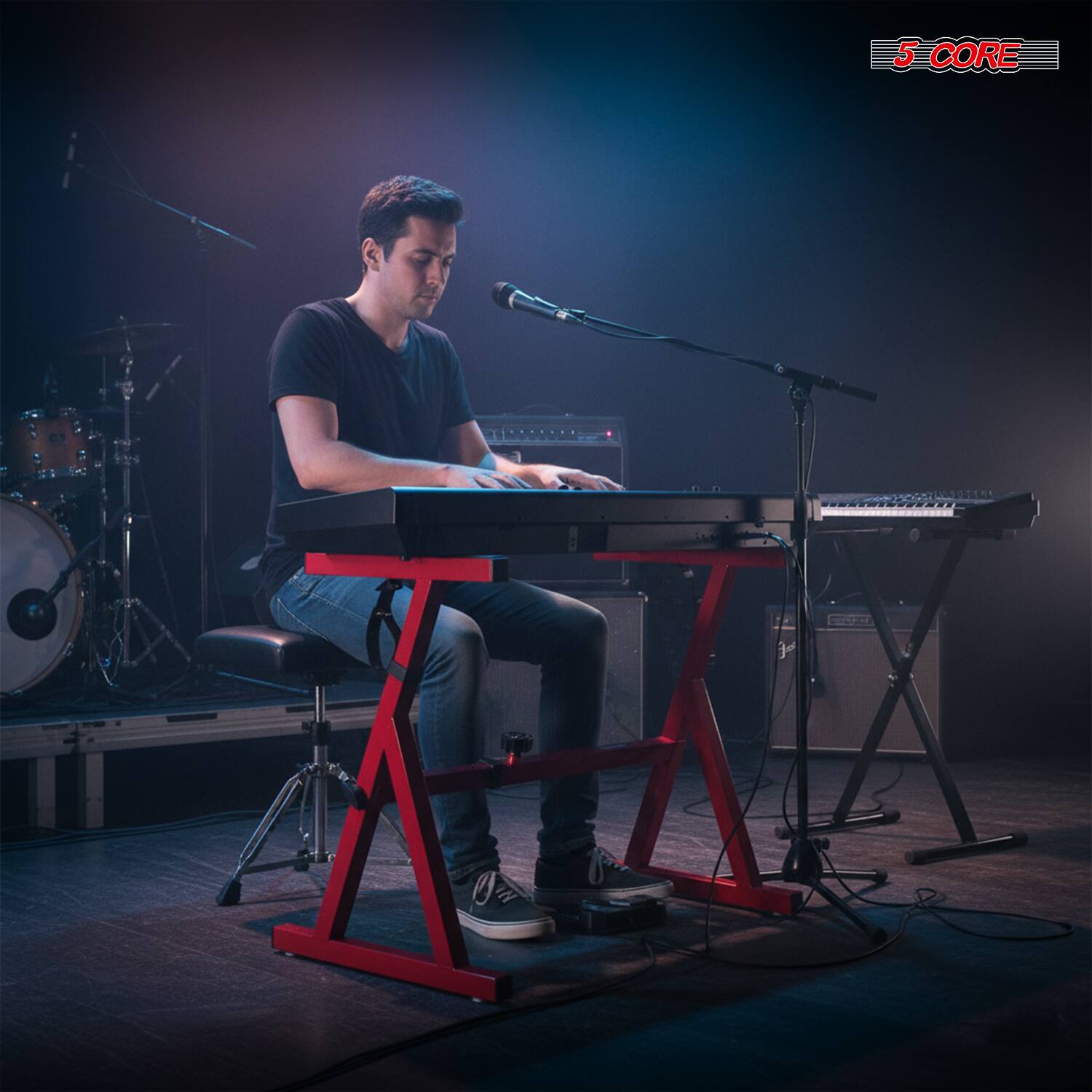 Alt View 4. 5 CORE - 5Core Keyboard Stand Adjustable Height 34.5" Width 32.5” Z Style Electric Piano Riser 250Lb Capacity - Red.