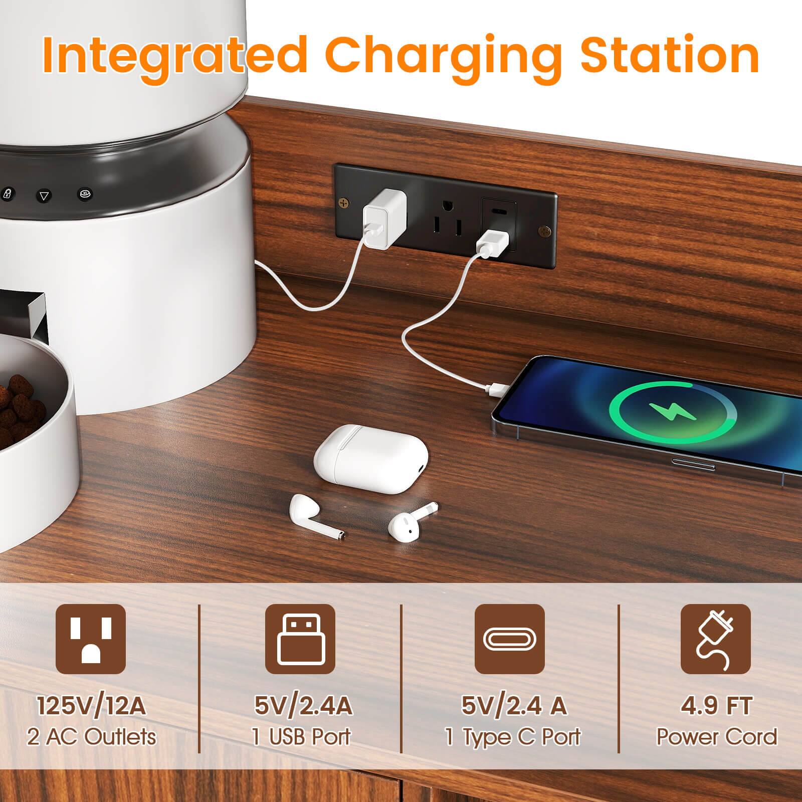 Integrated Charging Station

- 125V/12A 2 AC Outlets
- 5V/2.4A 1 USB Port
- 5V/2.4A 1 Type C Port
- 4.9 FT Power Cord