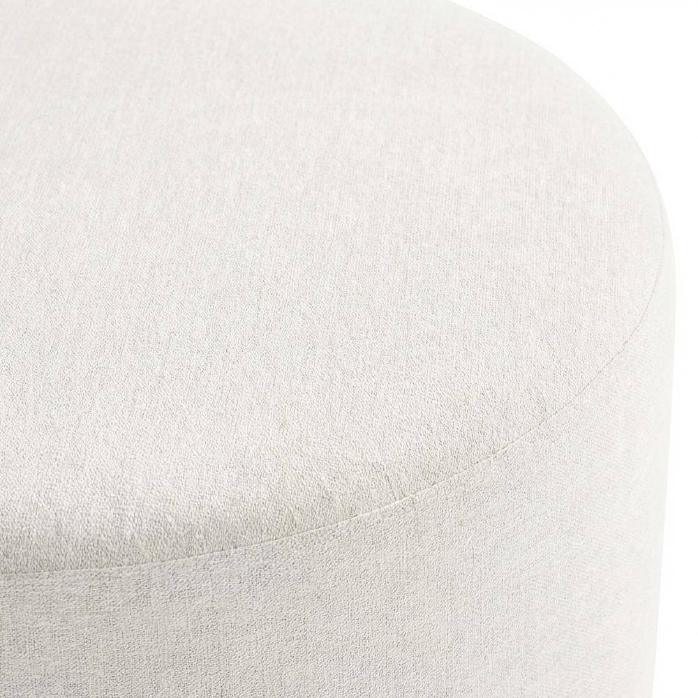 Alt View 1. Outdoor Escape - Round Heathered Fabric Upholstered Ottoman for Outdoor Spaces - White.