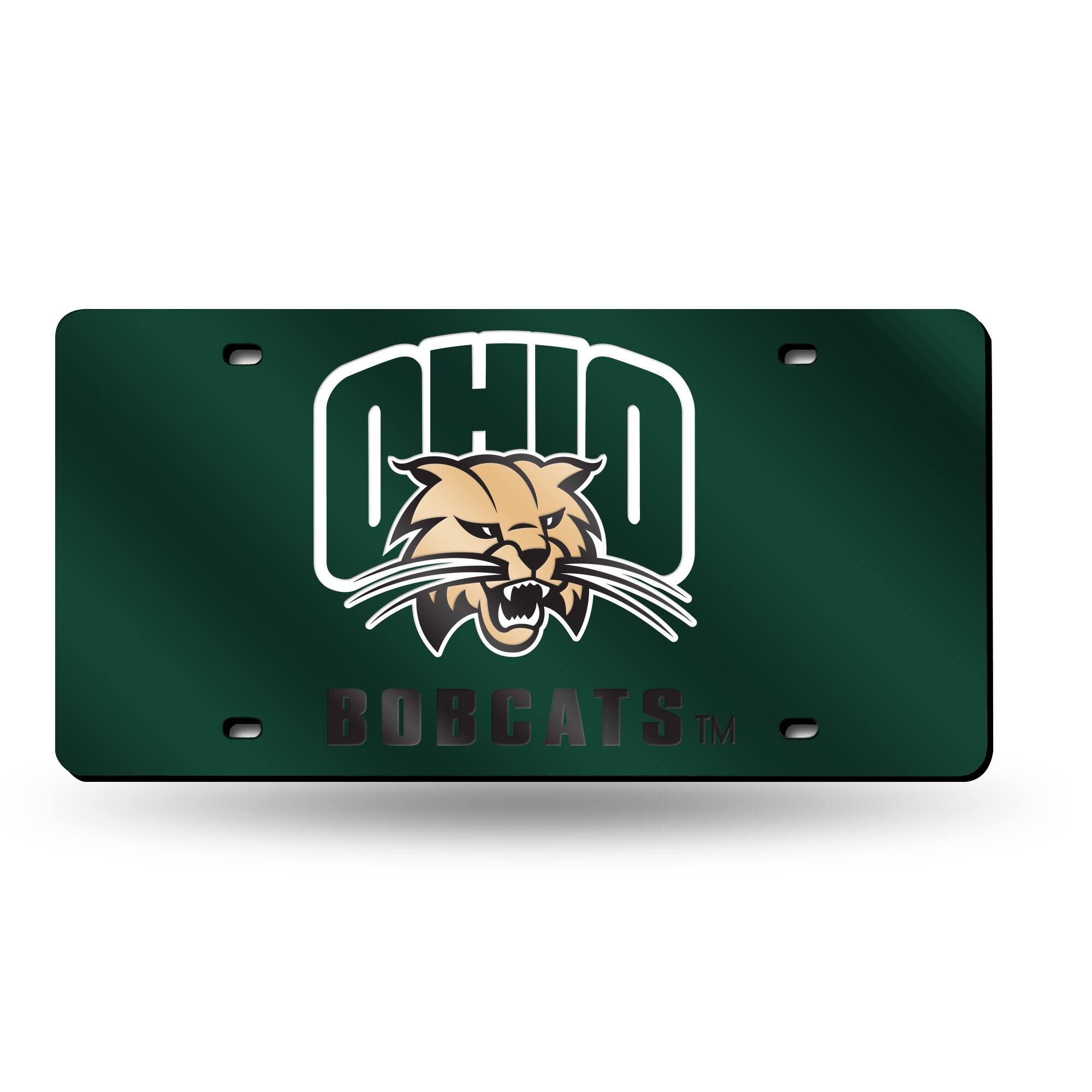 Ohio Bobcats Green Mirrored Laser Cut License Plate Laser Tag