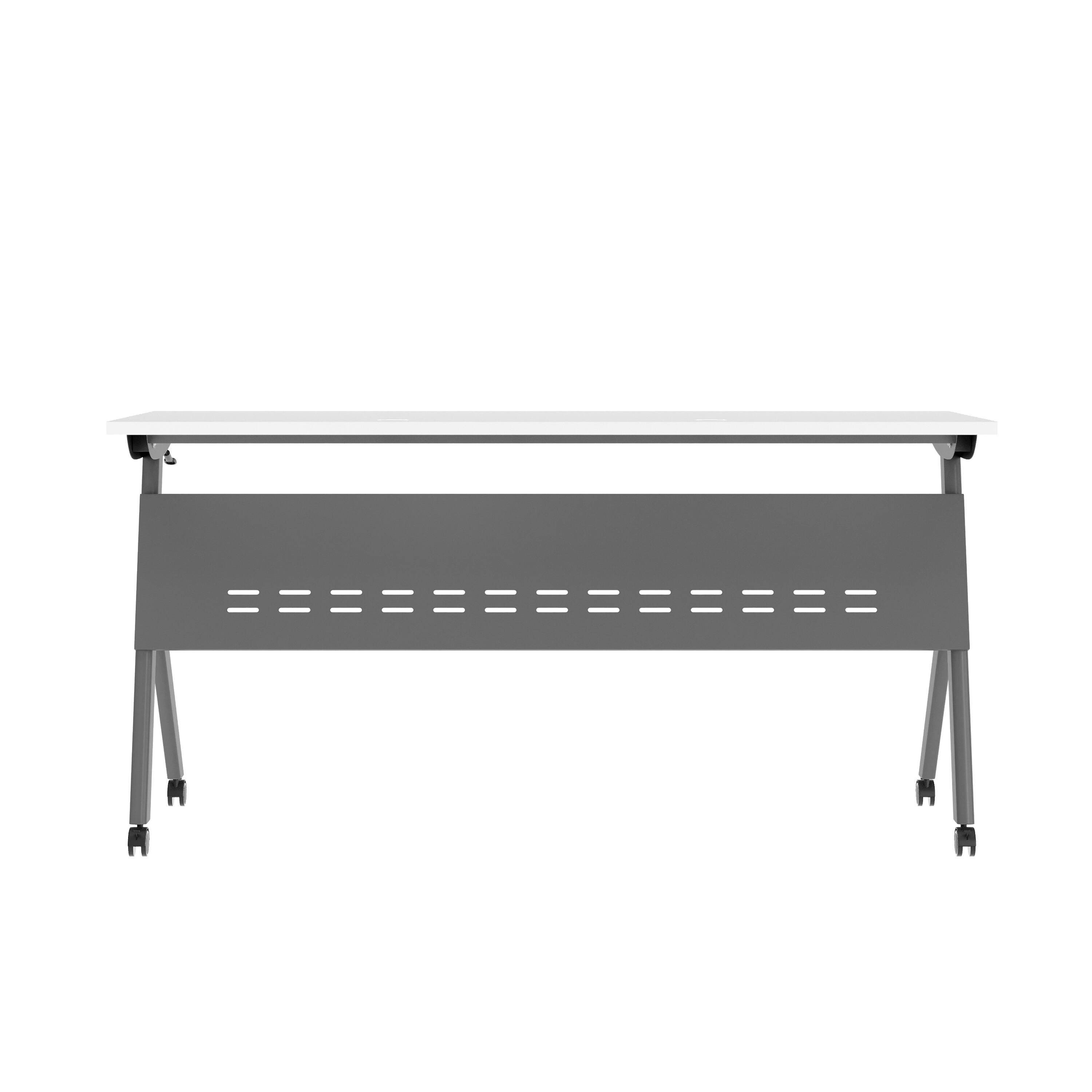 Back. Flash Furniture - Davis Commercial Grade 60" x 24" Heavy-Duty Nesting Flip Training Table with Y-Legs, Modesty Panel, 1" Thick White Table - White.