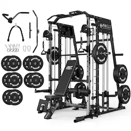 Mikolo - Smith Machine, 2200lbs Power Rack Cage with with Cable Crossover, Total Body Strength Training Cage - Black