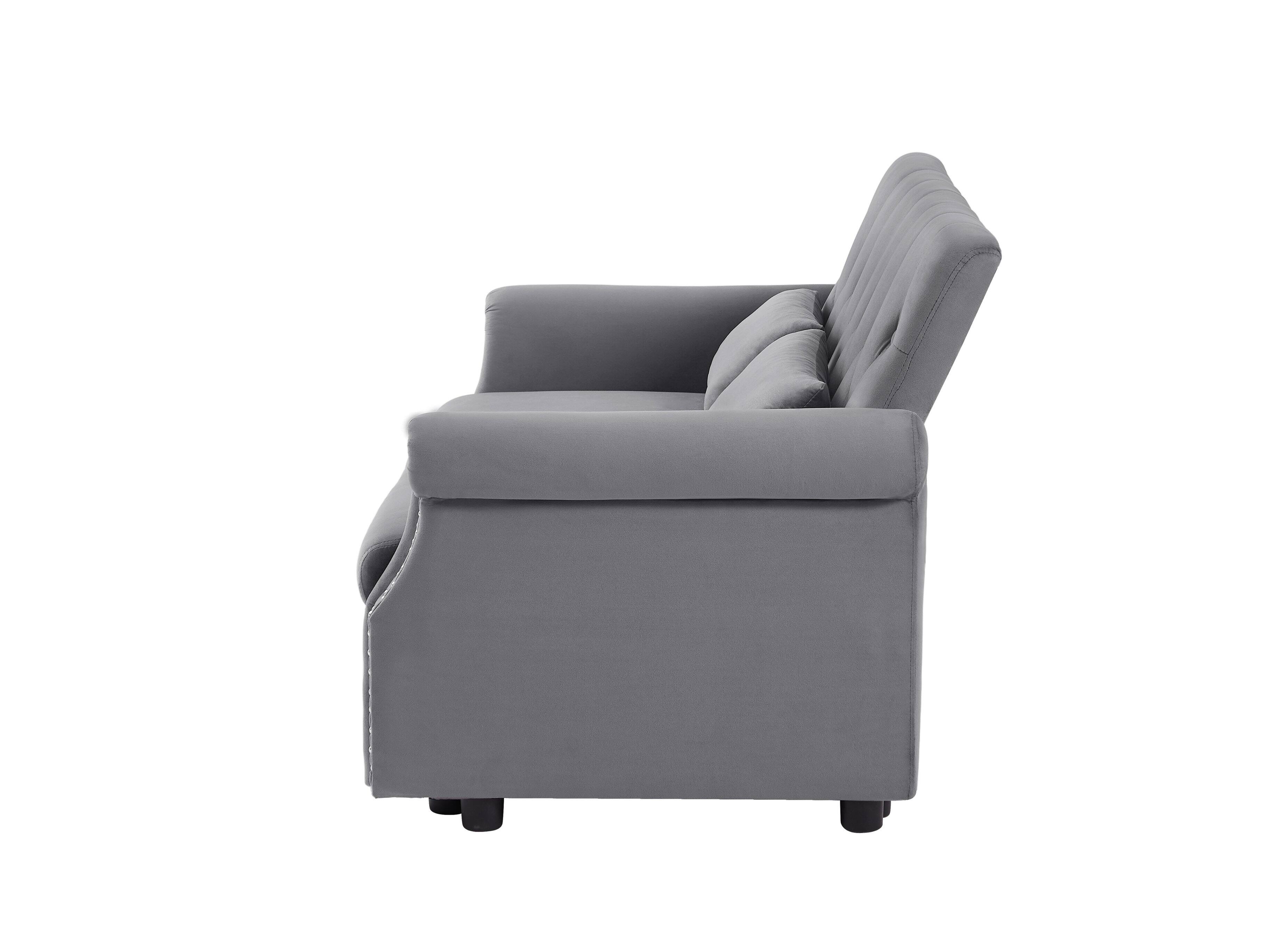 Alt View 8. Tiramisubest - Modern Velvet Convertible Loveseat Sleeper Sofa with 2 Lumbar Pillows,Adjustable Pull-Out Bed,Removable Armrest,Gray - Gray.