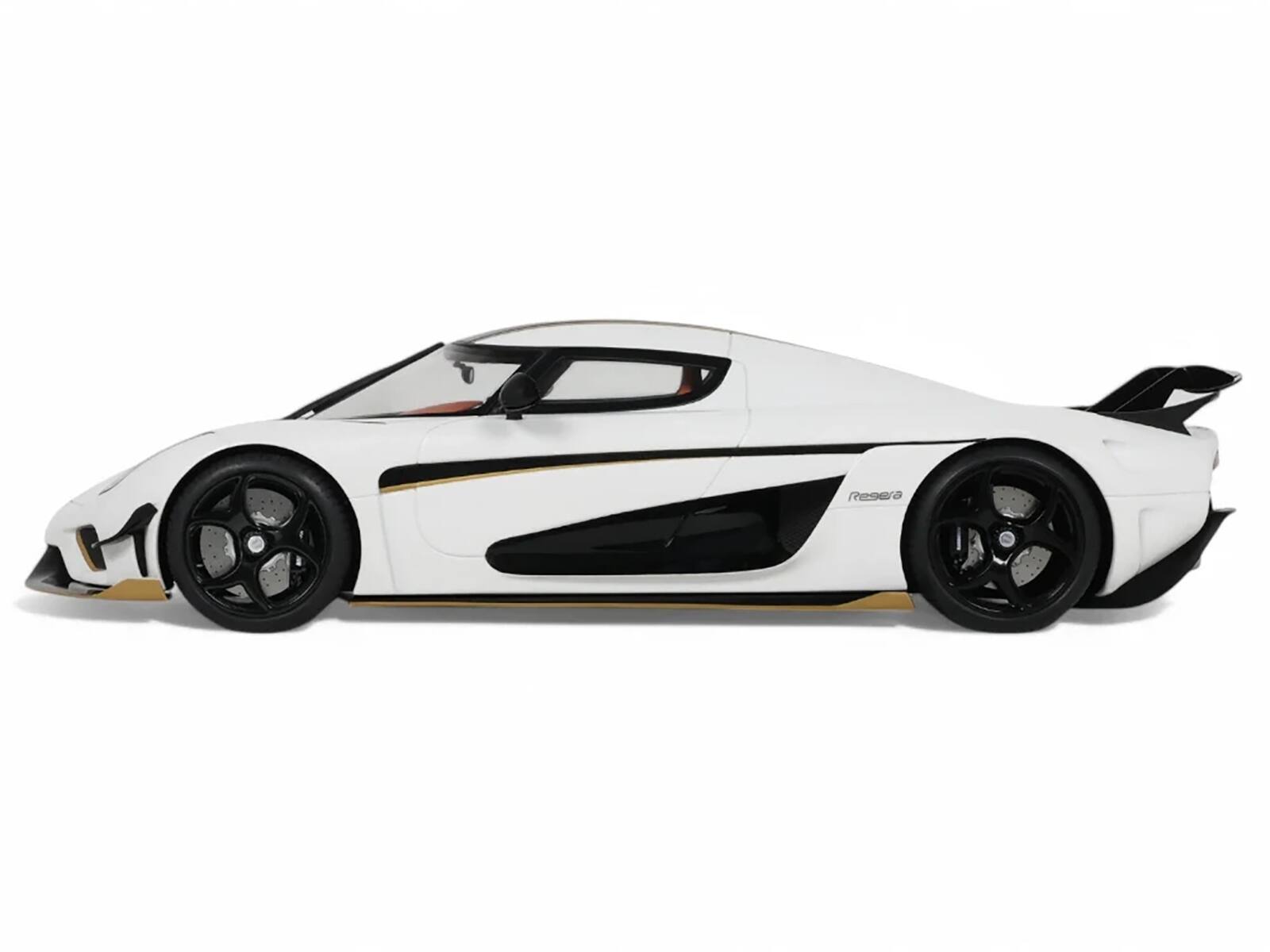 Back. GT Spirit - 2023 Koenigsegg Regera White with Black Stripes 1/18 Model Car by GT Spirit - White with Black.