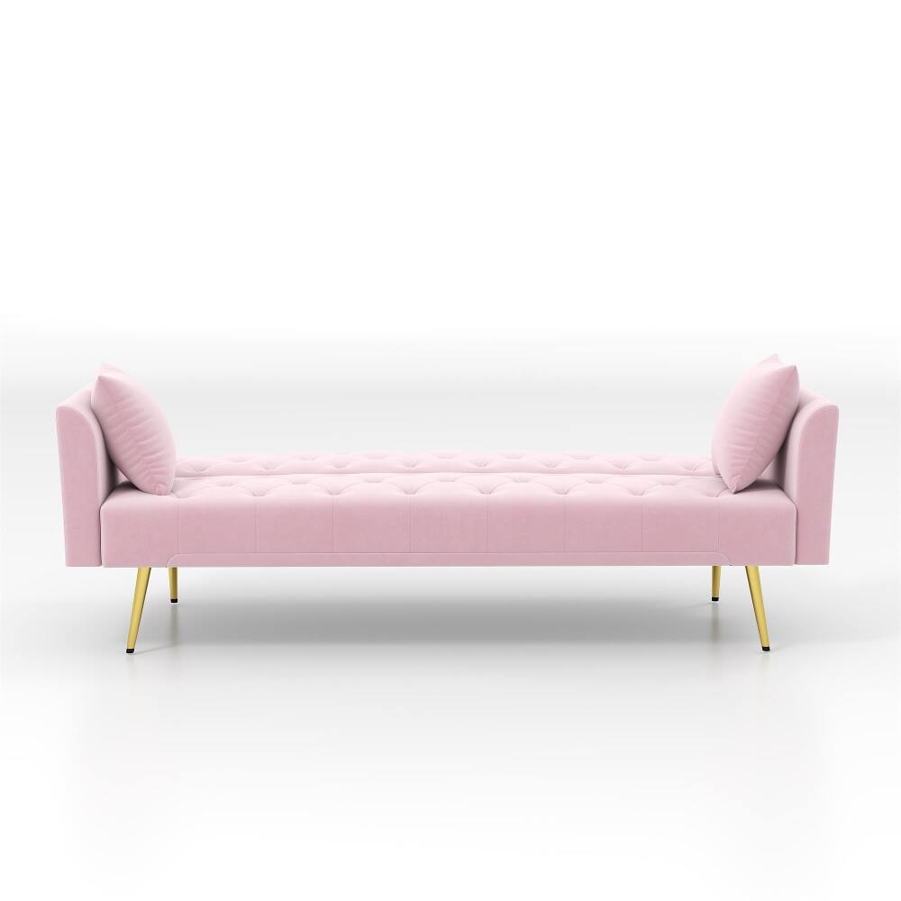Alt View 8. Loheer - Loheer Pink Sleeper Sofa Convertible 72 Inch Tufted Velvet Futon - Pink.