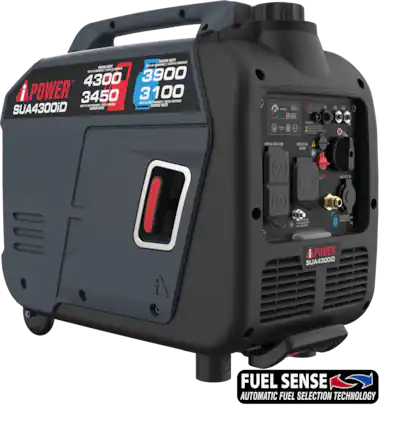 iPower - Sua4300iD
- 4300 Peak Watts
- 3450 Running Watts
- 3900 Peak Watts
- 3100 Running Watts
Fuel Sense Automatic Fuel Selection Technology