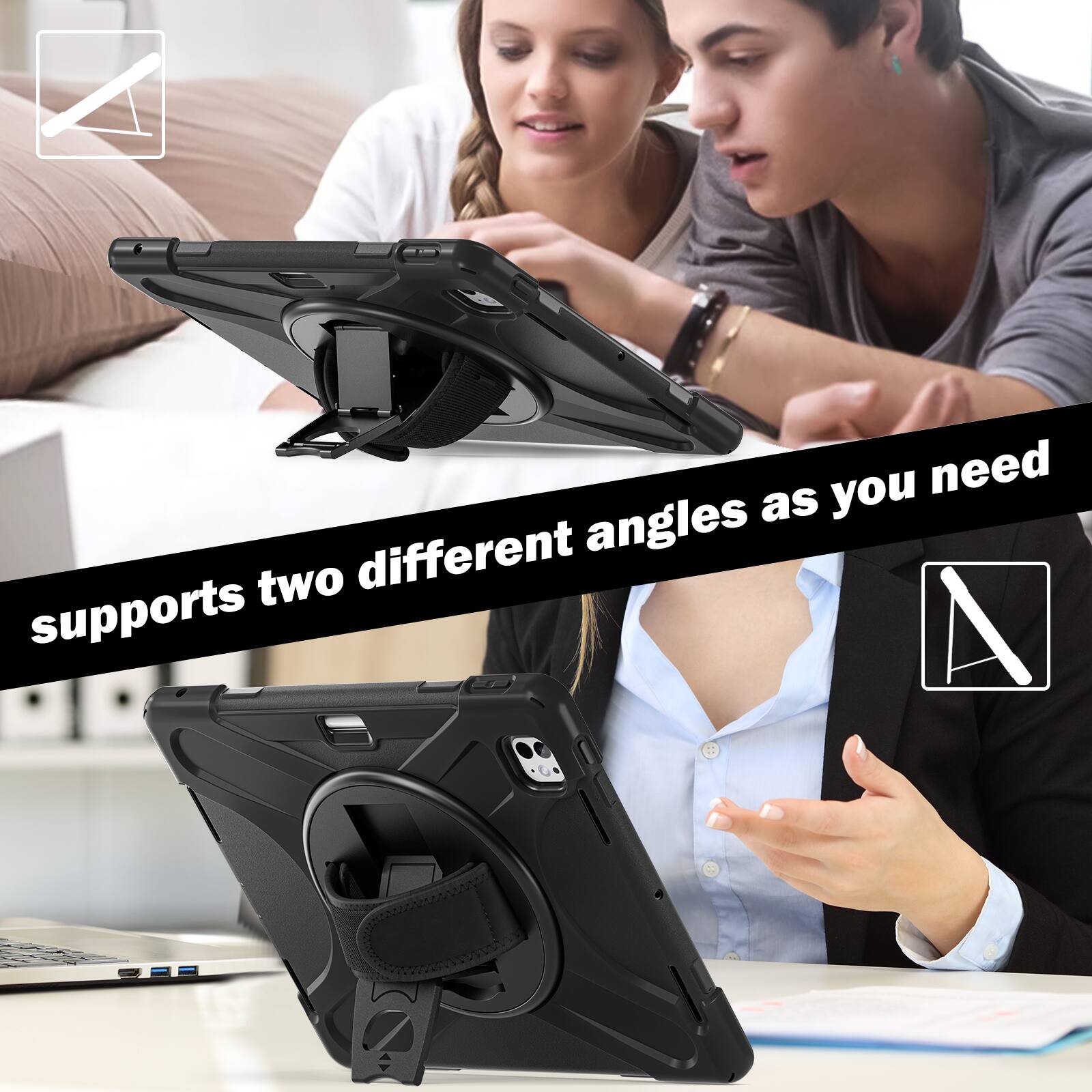 supports two different angles as you need