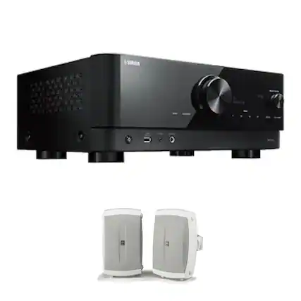 Front. Yamaha - RX-V4A 5.2-Channel AV Receiver with NS-AW150W Speakers - Black.