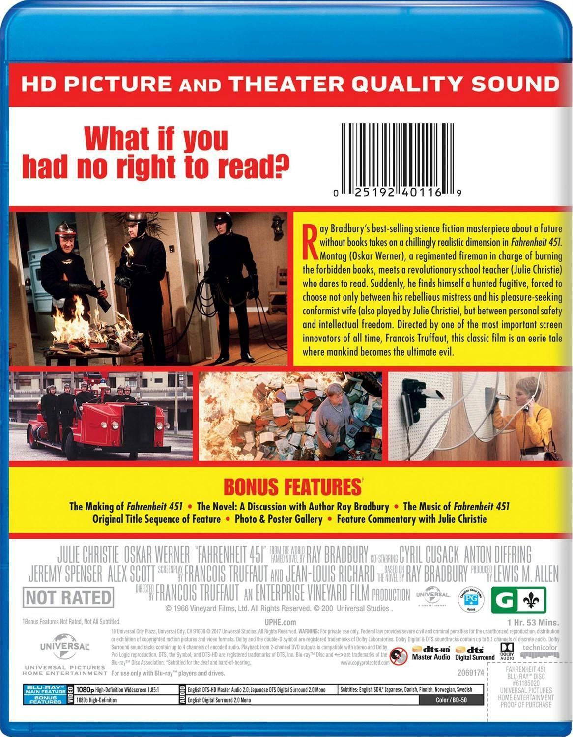 Back. Fahrenheit 451 (50th Anniversary Edition) [Blu-ray].