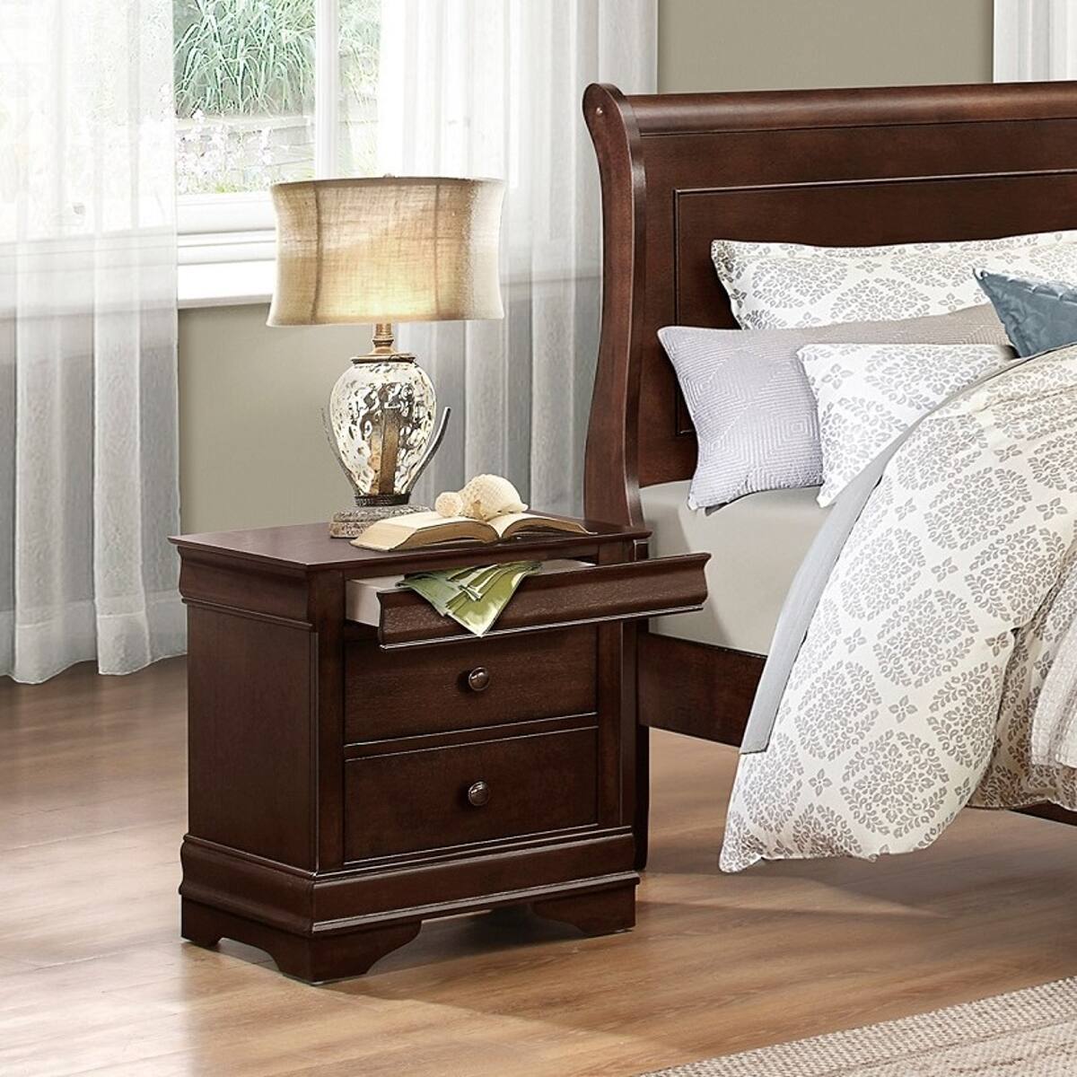 Front. Loheer - Loheer Brown Cherry Three Drawer Nightstand with Hidden Jewelry Storage - Brown Cherry.