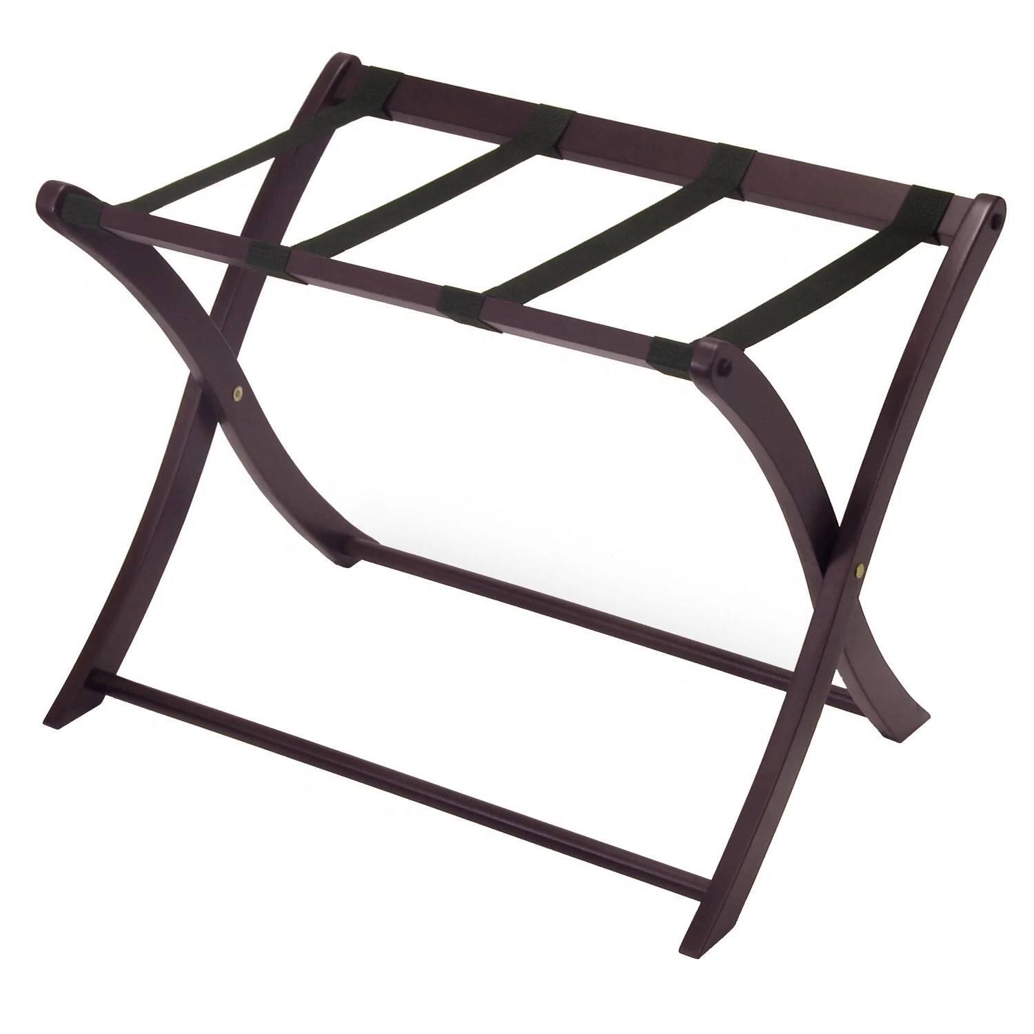 Left. Hivvago - Solid Wood Folding Luggage Rack in Dark Brown Finish with Black Nylon Straps - Dark Brown.