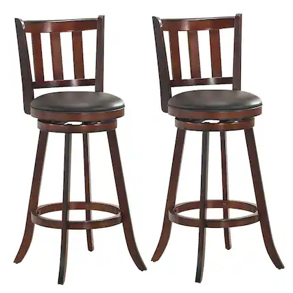 Front. Ecooso - Set of 2 Wooden Swivel Counter Height Bar Stools with PVC Cushioned Seat for Dining - Nut-brown.