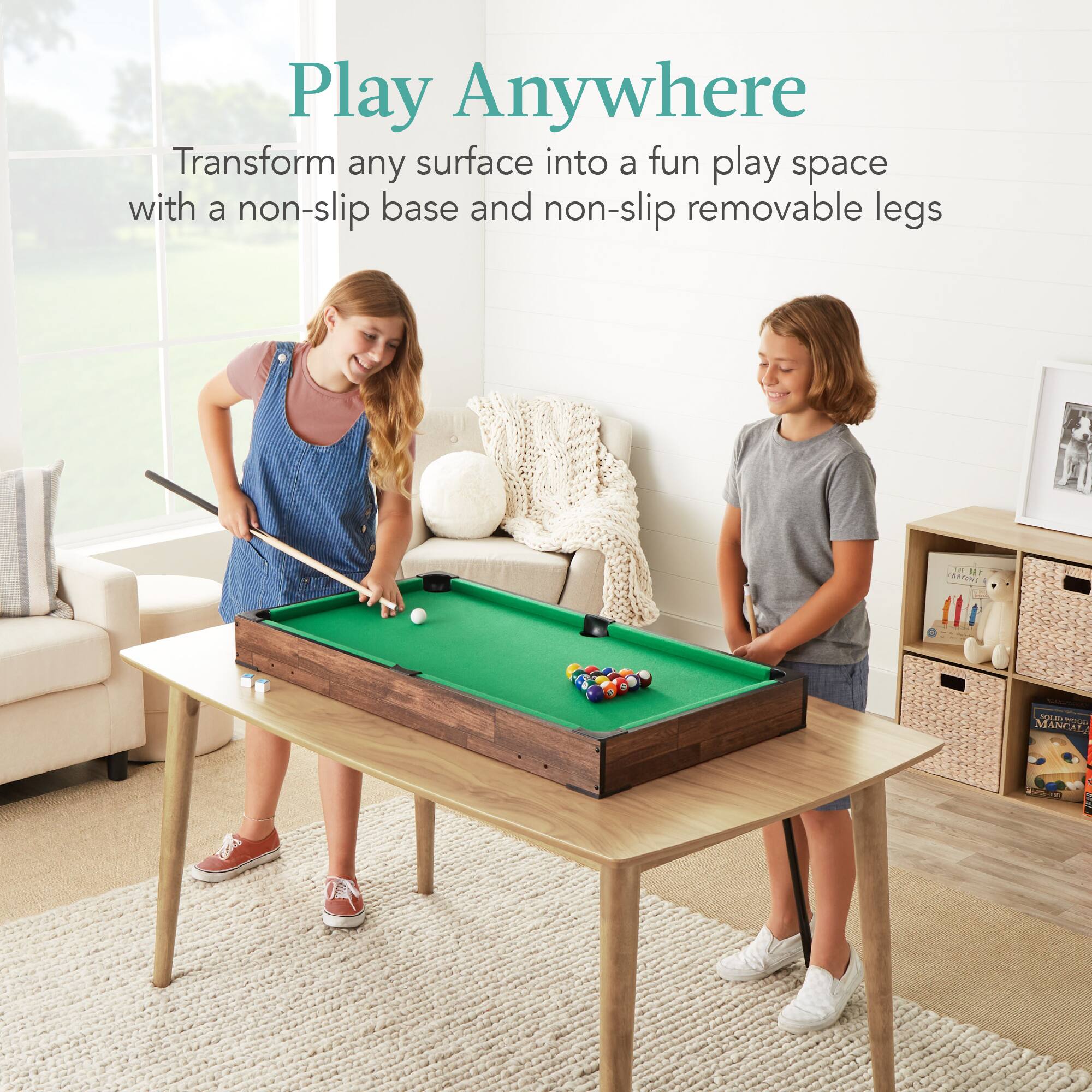 Play Anywhere

Transform any surface into a fun play space with a non-slip base and non-slip removable legs