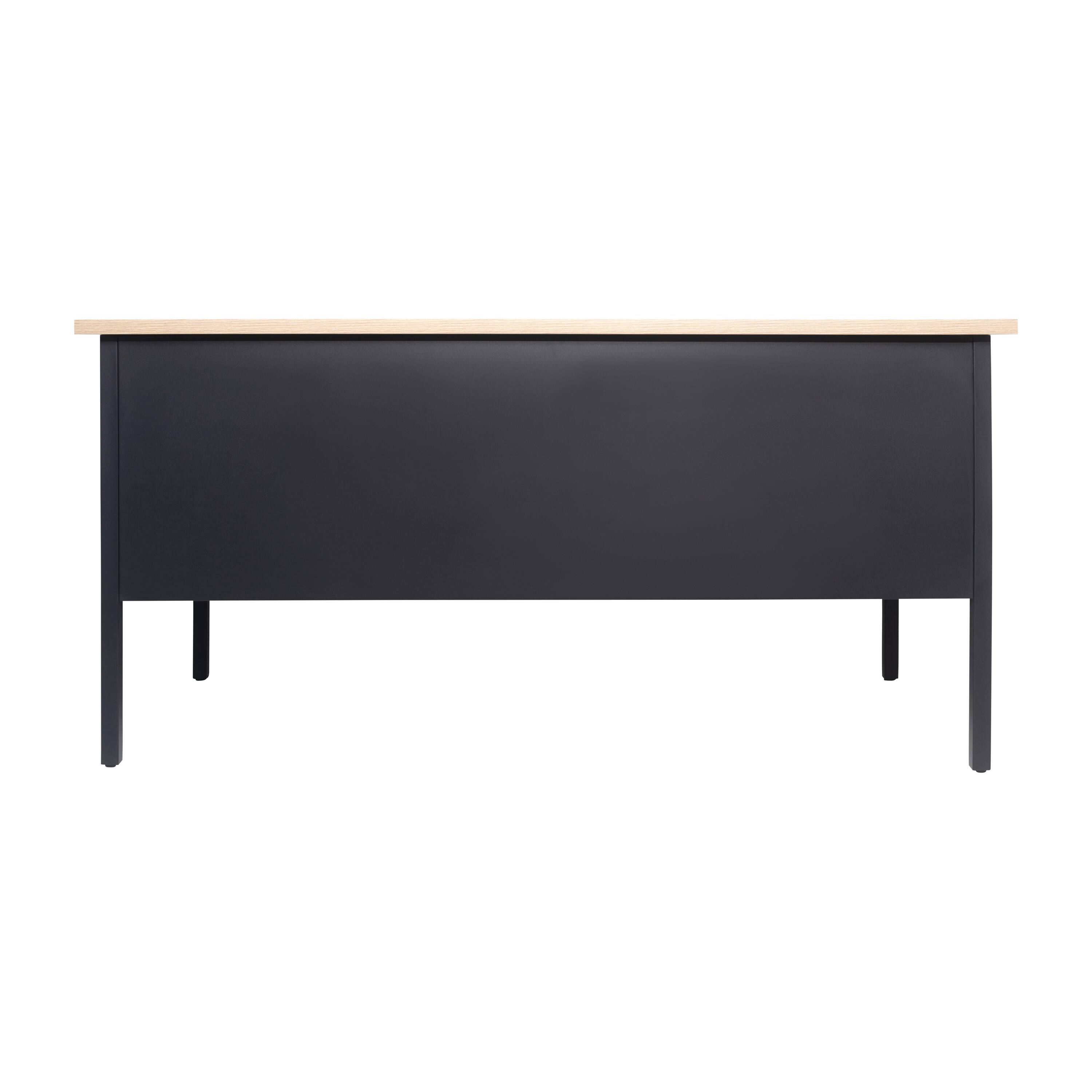 Back. Flash Furniture - Cambridge Commercial Grade 30x70 Right Side Single Pedestal Desk with 3 Locking Drawers, White Oak Top and Black Frame - Brown.