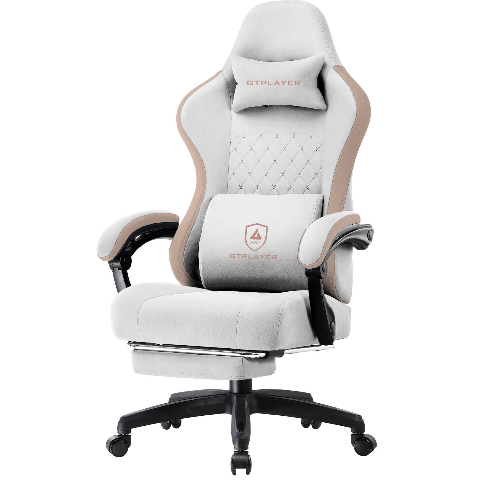 GTPlayer - Ergonomic Gaming Chair with Linkage Armrests Computer Office Chair High Back Task Chair with Footrest - Ivorywhite