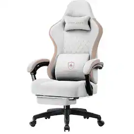 GTPlayer - Ergonomic Gaming Chair with Linkage Armrests Computer Office Chair High Back Task Chair with Footrest - Ivorywhite