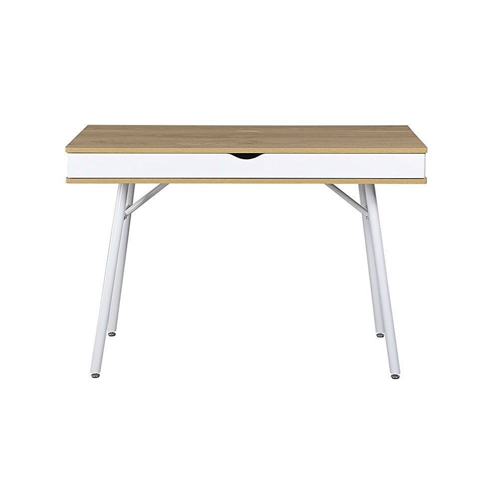 Angle. SlickBlue - Modern Laptop Computer Desk with Storage Drawer, Pine Wood Finish - White, Natural.