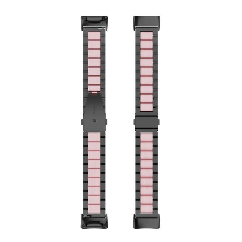 Left. StrapsCo - Classic Bracelet Stainless Steel Watch Band Strap For Fitbit Charge 6 - Black & Pink.