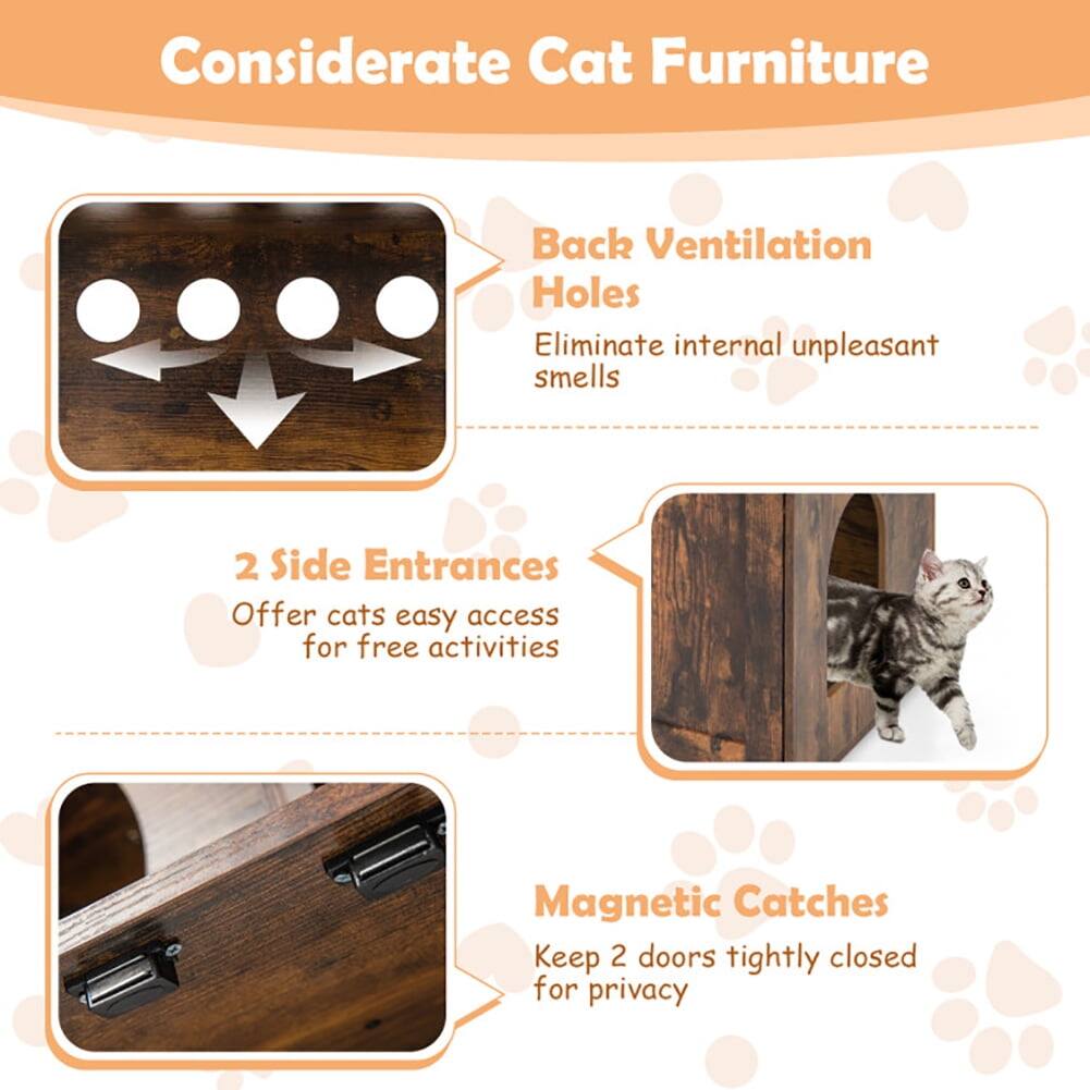 Considerate Cat Furniture

- **Back Ventilation Holes**
  - Eliminate internal unpleasant smells

- **2 Side Entrances**
  - Offer cats easy access for free activities

- **Magnetic Catches**
  - Keep 2 doors tightly closed for privacy