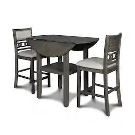 New Classic Furniture - Gia 3-Piece 42" Wood Counter Drop Leaf Table Set - Gray