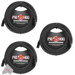 Pig Hog - 8mm XLR Microphone Cable Male to Female 30 Ft Premium Mic Cable x3 - Black
