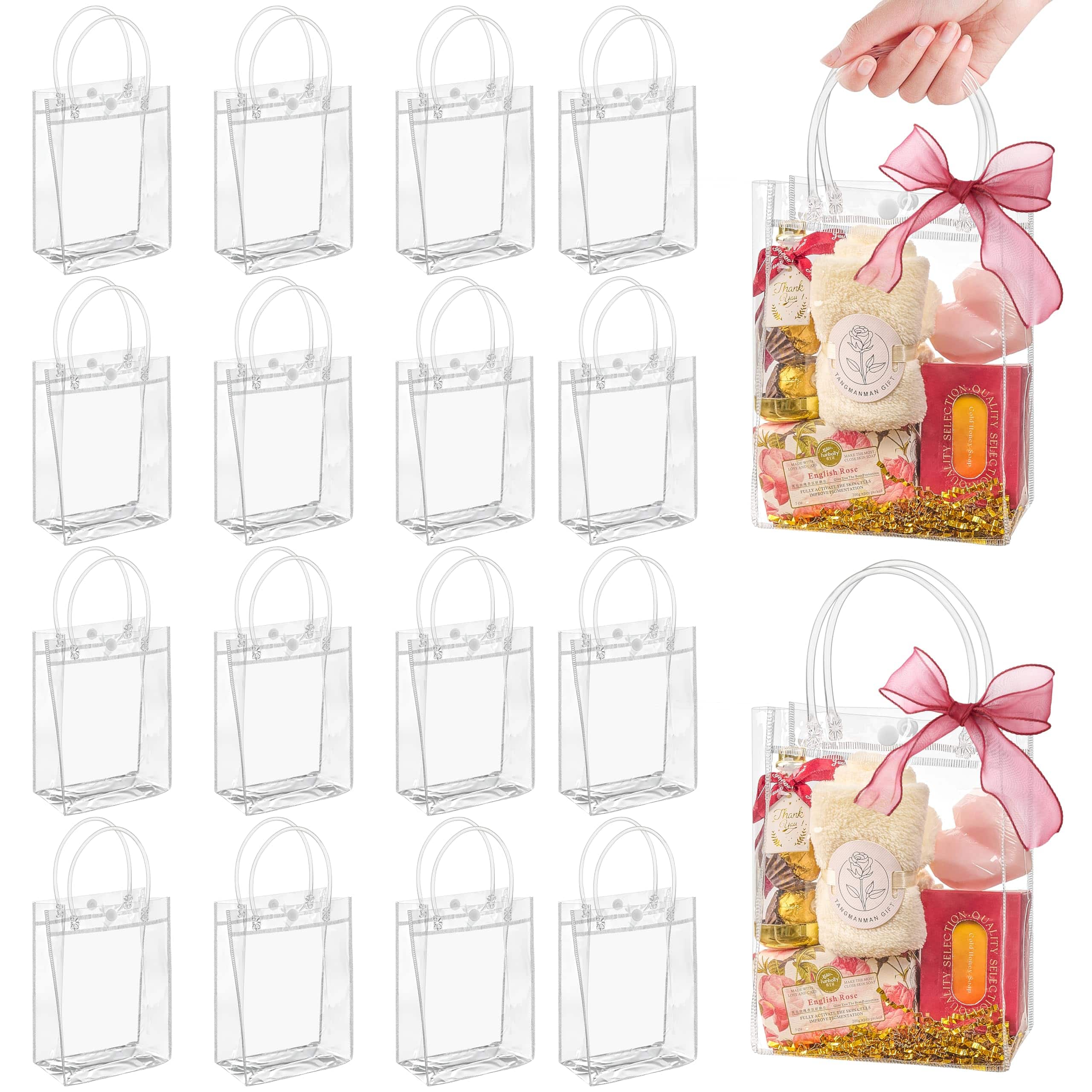 Paradigms Interiors - Clear Plastic Gift Bags With Reusable Transparent Party Favor Bag Pvc Goodie Bulk For Wedding Shower Birthd - 5.9x7.9x2.8 Inch-24