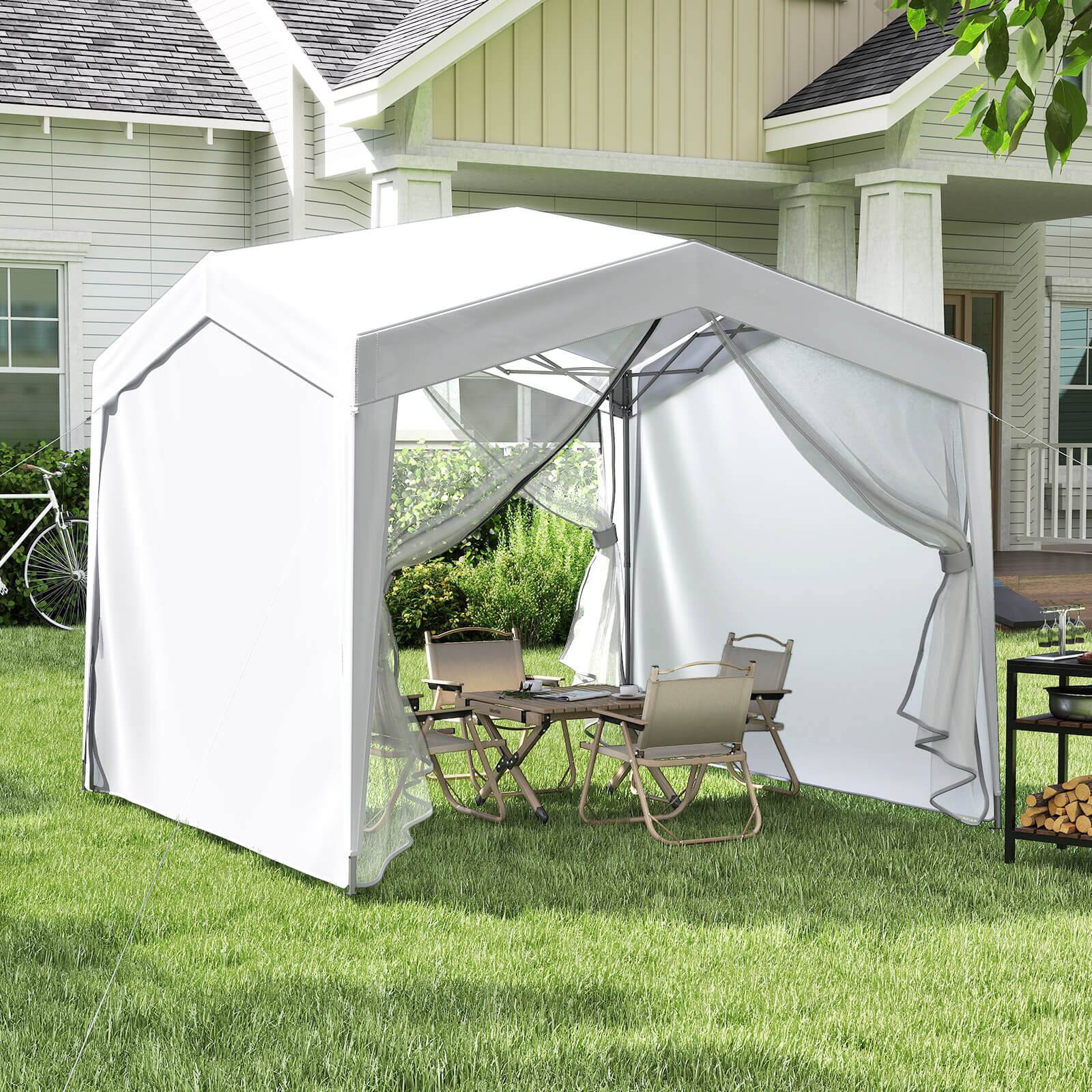 Alt View 5. Costway - Costway 10 X 10 FT Pop up Canopy Tent with 4 Sidewalls Mesh Netting Wheeled Bag 8 Stakes - White.