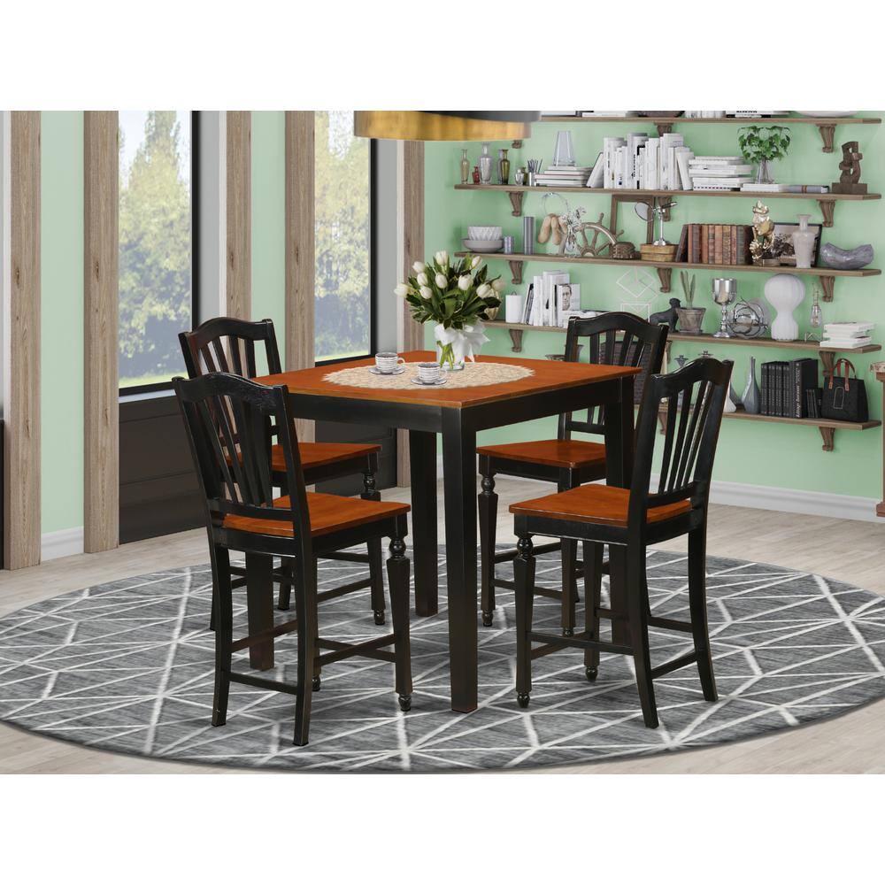 Back. East West Furniture - 5 PC counter height pub set-pub Table and 4 bar stools - Black & Cherry.