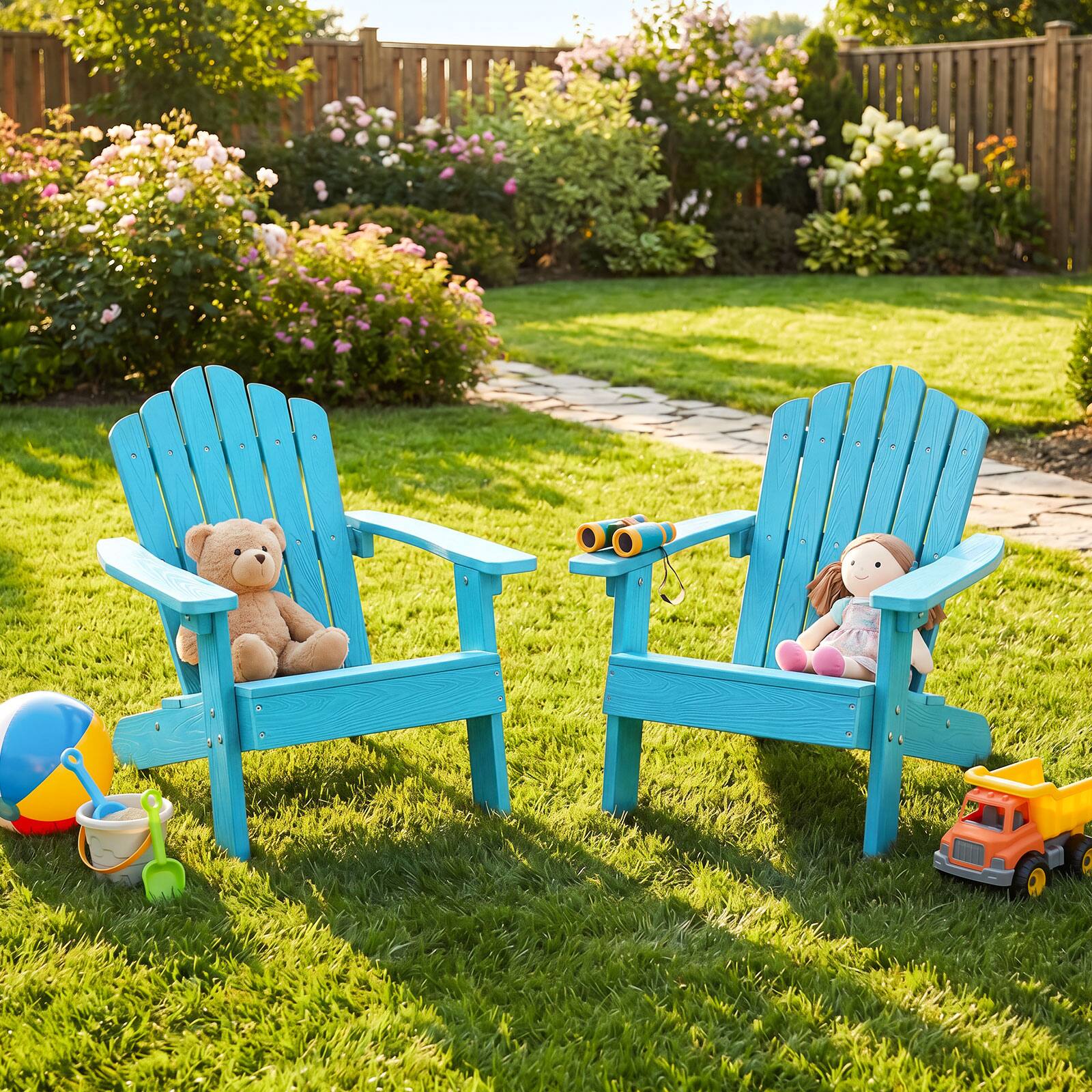 Alt View 1. Gymax - Gymax Kids Adirondack Chair(s) Outdoor Chair(s) for Kids w/ Tilted High Backrest Turquoise - Green.