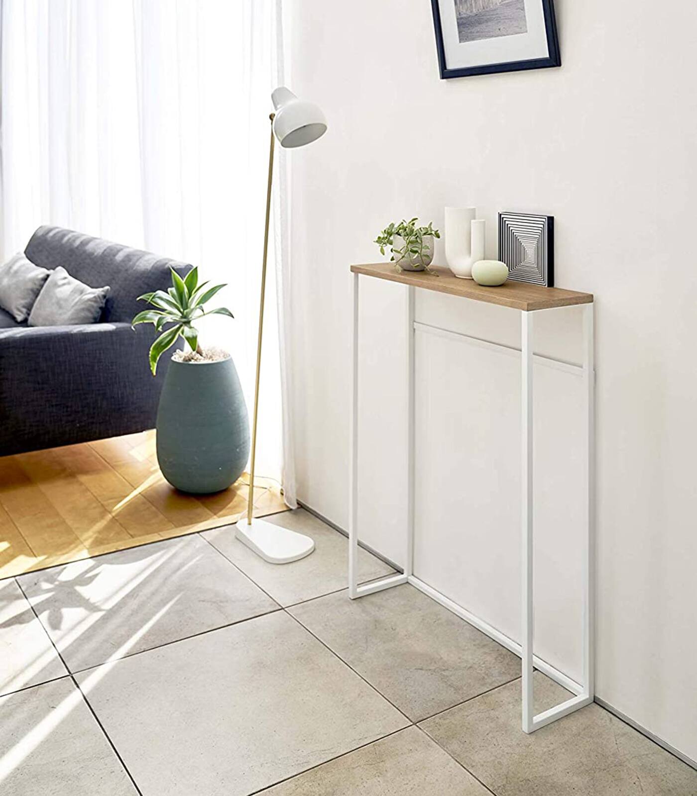 Left. Yamazaki Home - Narrow Entryway Console Table (32" H)  - Steel - White.