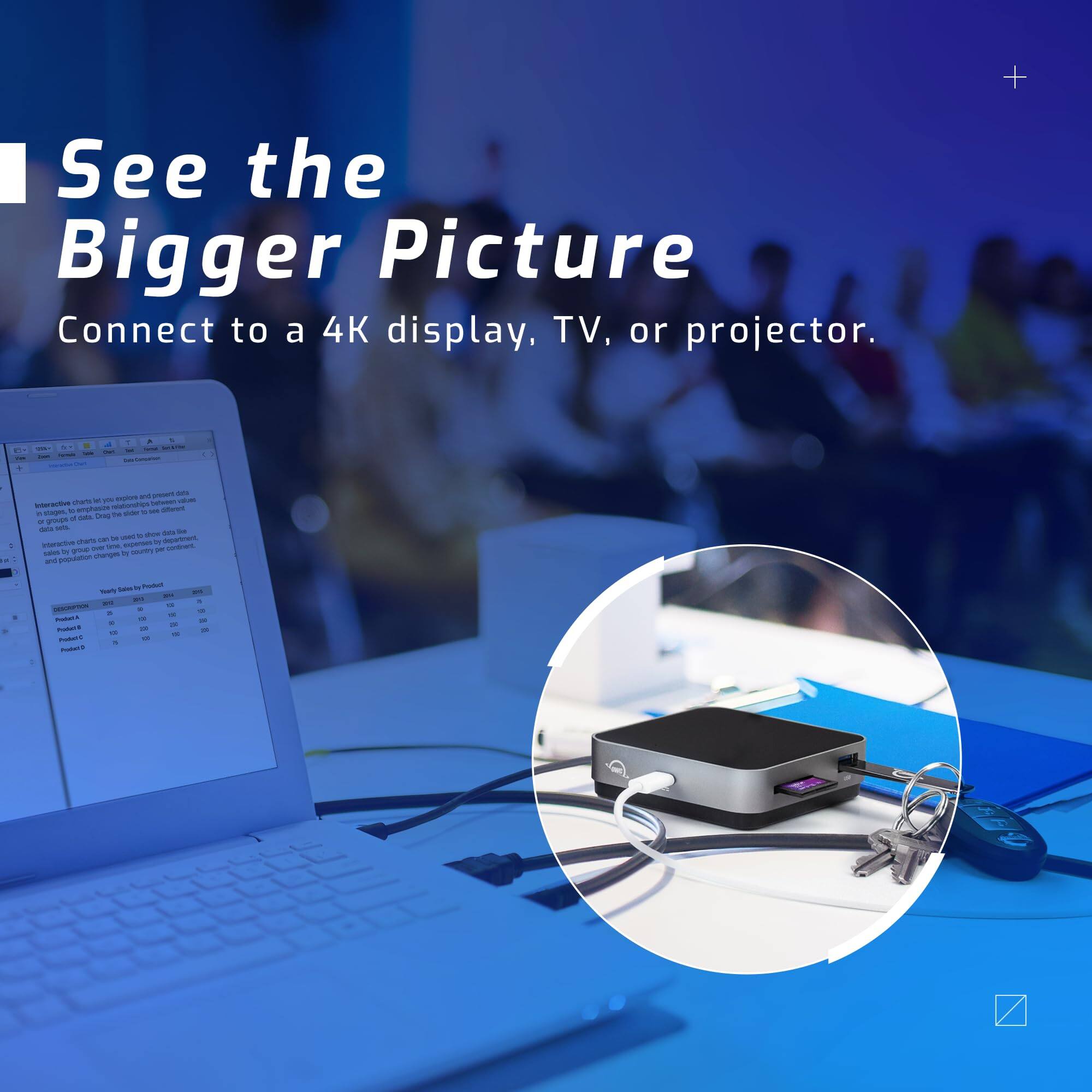 See the Bigger Picture  
Connect to a 4K display, TV, or projector.